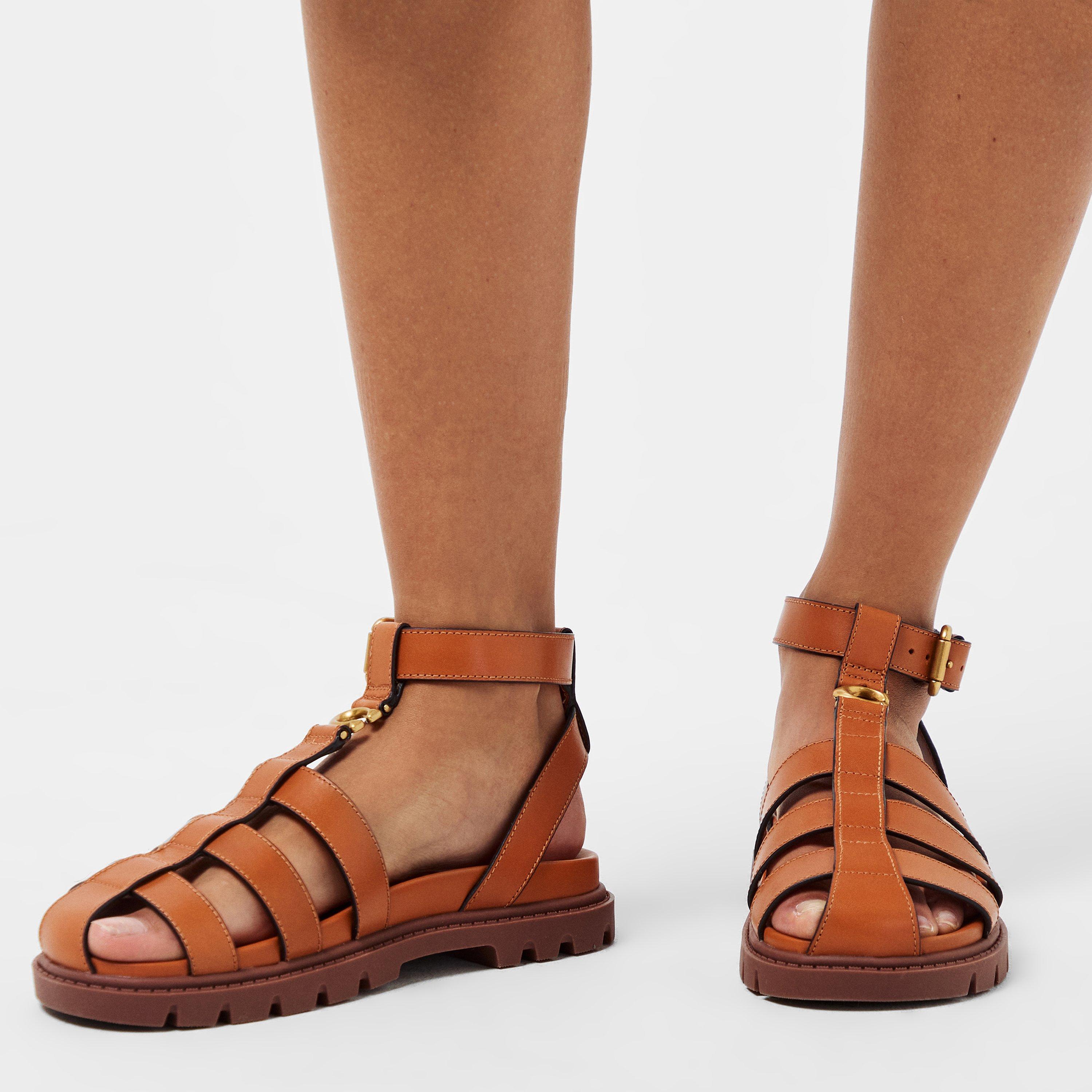 cognac - Coach - Women's Leah Fisherman Flat Sandals - 3