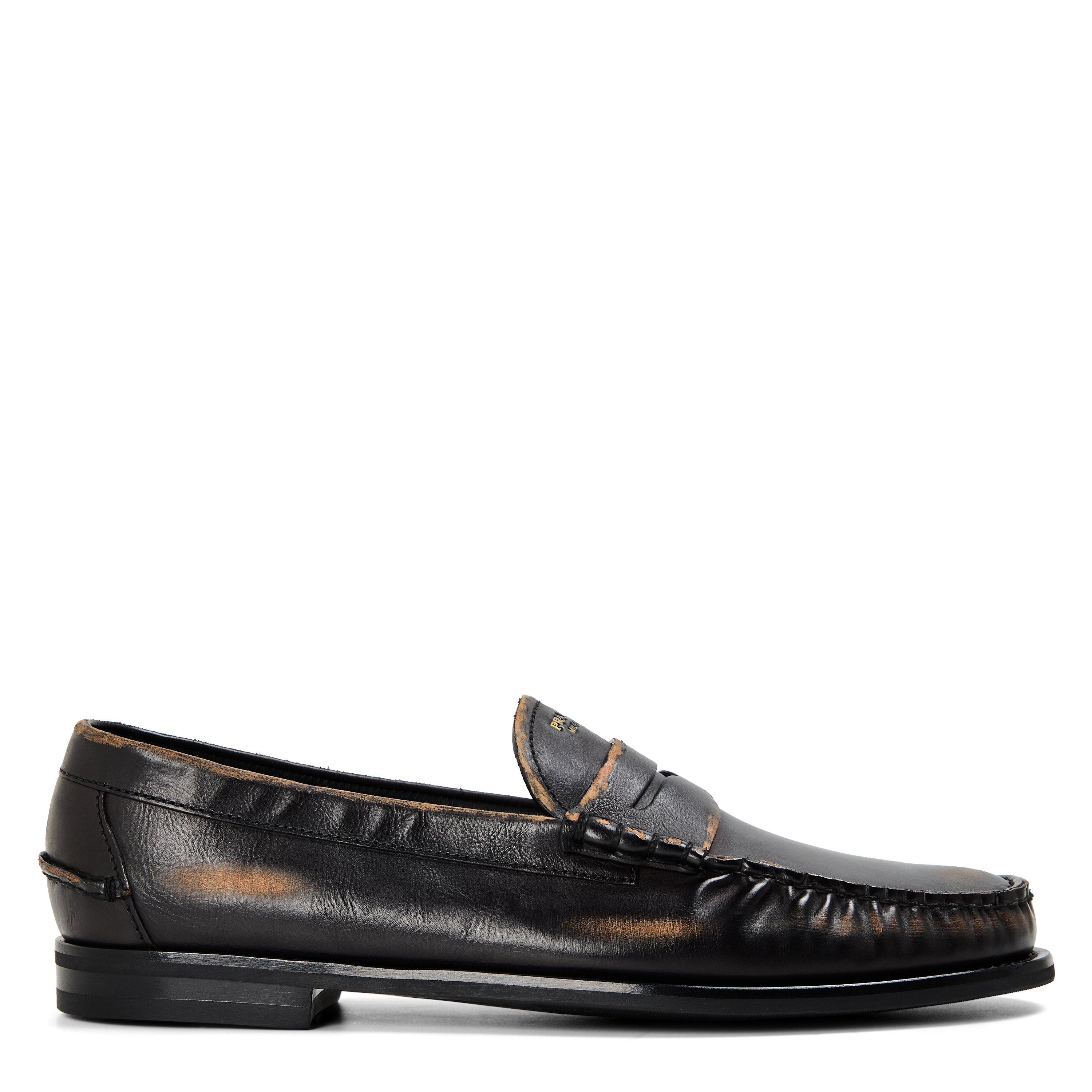 Prada Men's Foil Mocassin Loafers - Black/Worn - Size 9 (43)