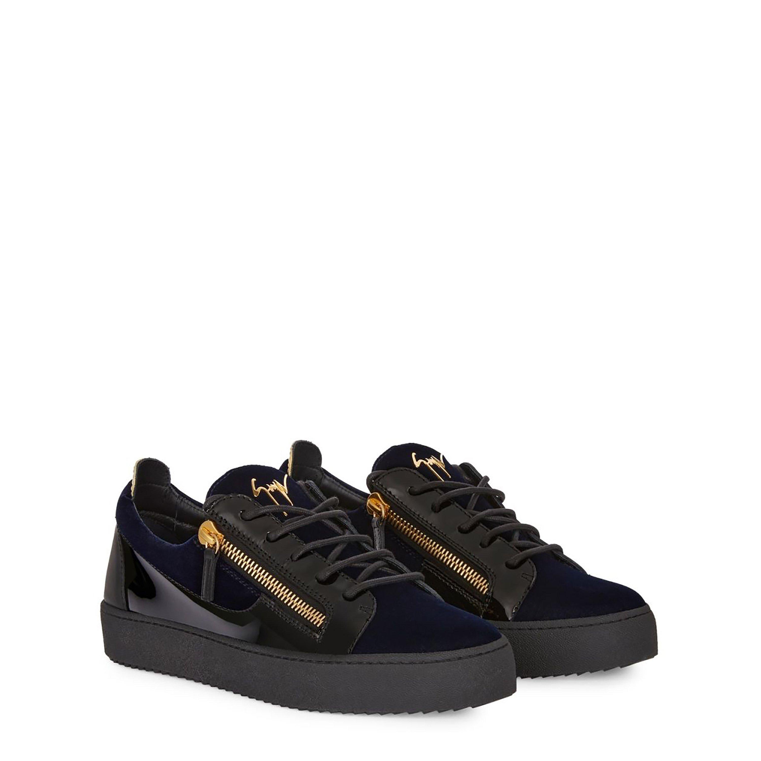 Navy - Giuseppe Zanotti - May Velvet Panel Low Top Trainers - 3