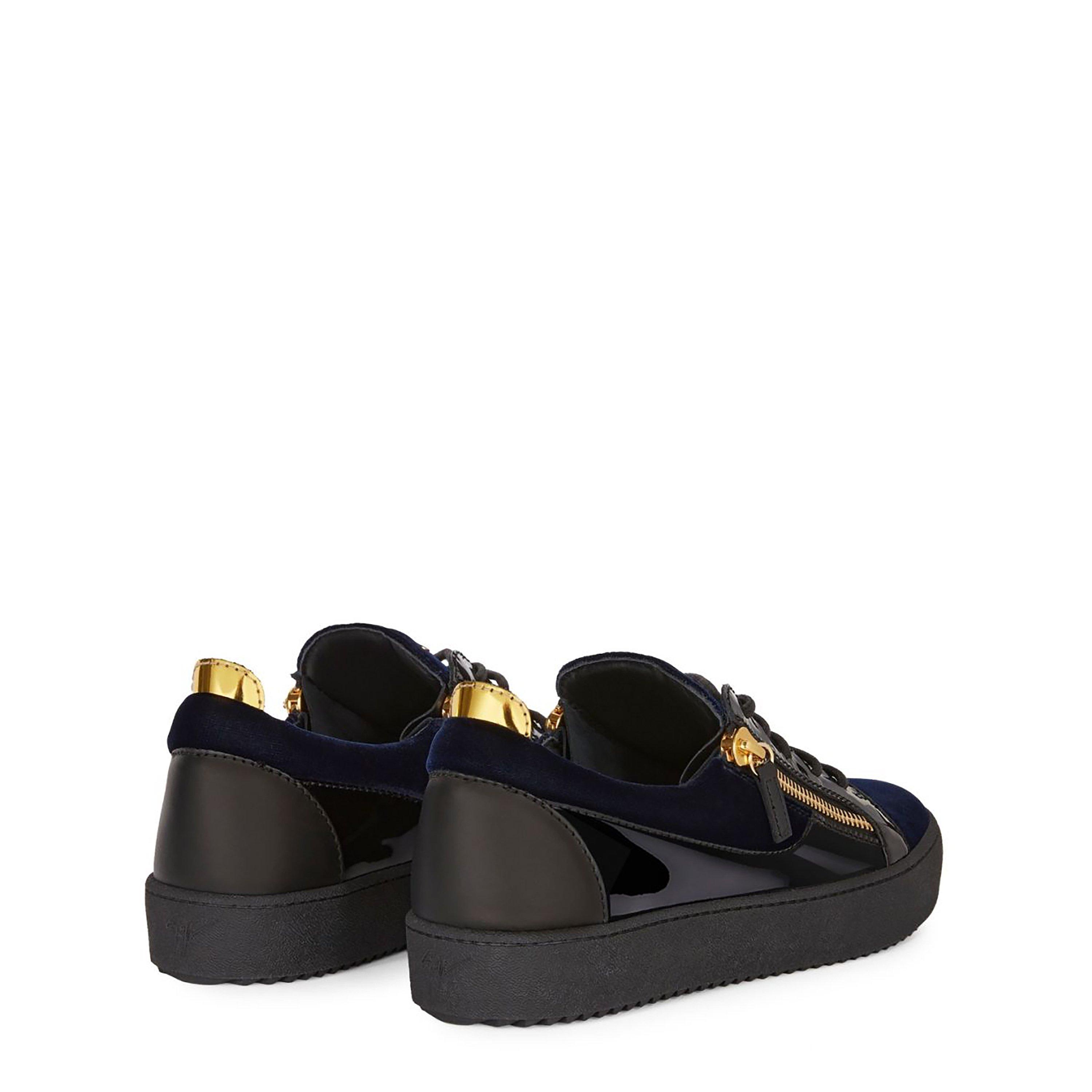 Navy - Giuseppe Zanotti - May Velvet Panel Low Top Trainers - 4