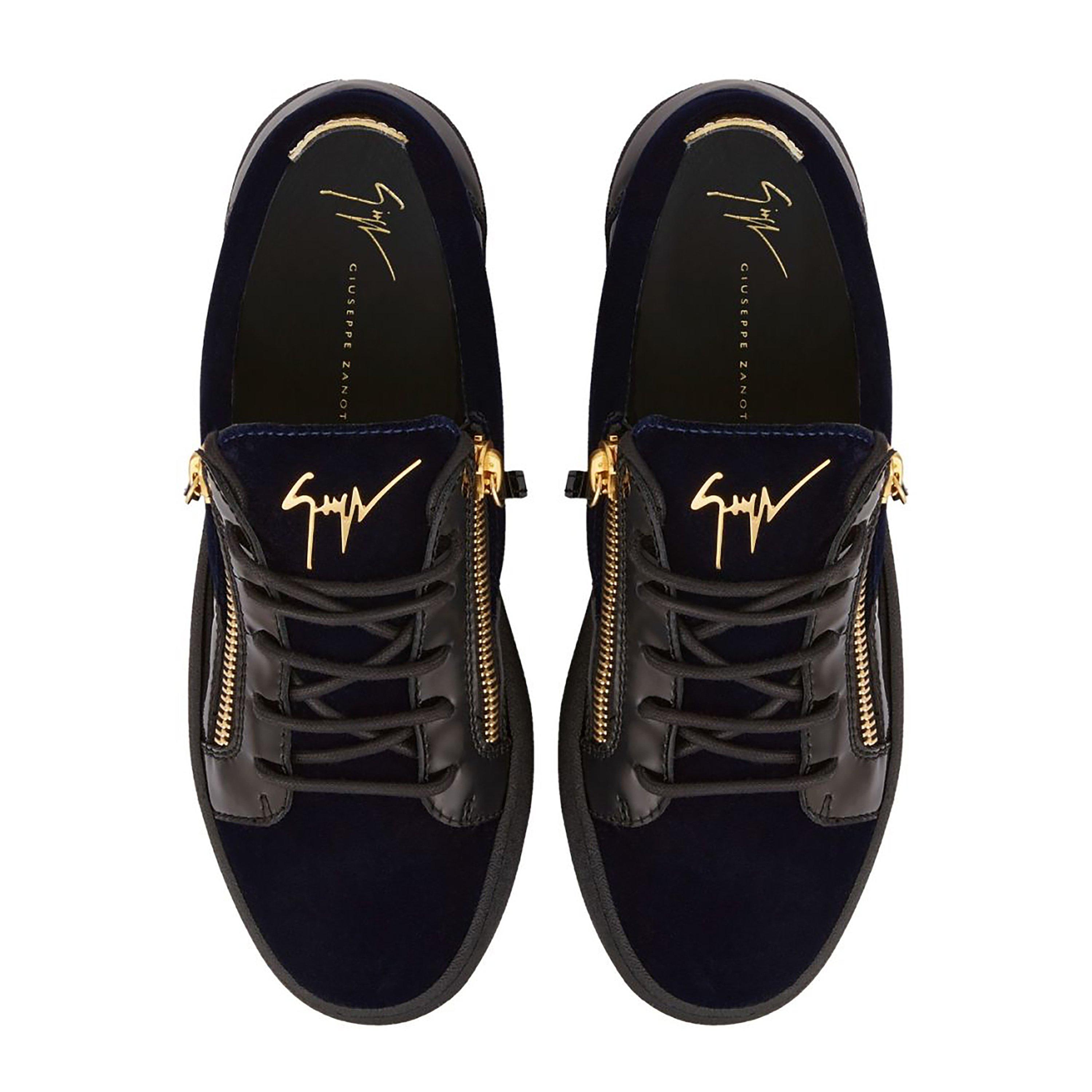 Navy - Giuseppe Zanotti - May Velvet Panel Low Top Trainers - 5
