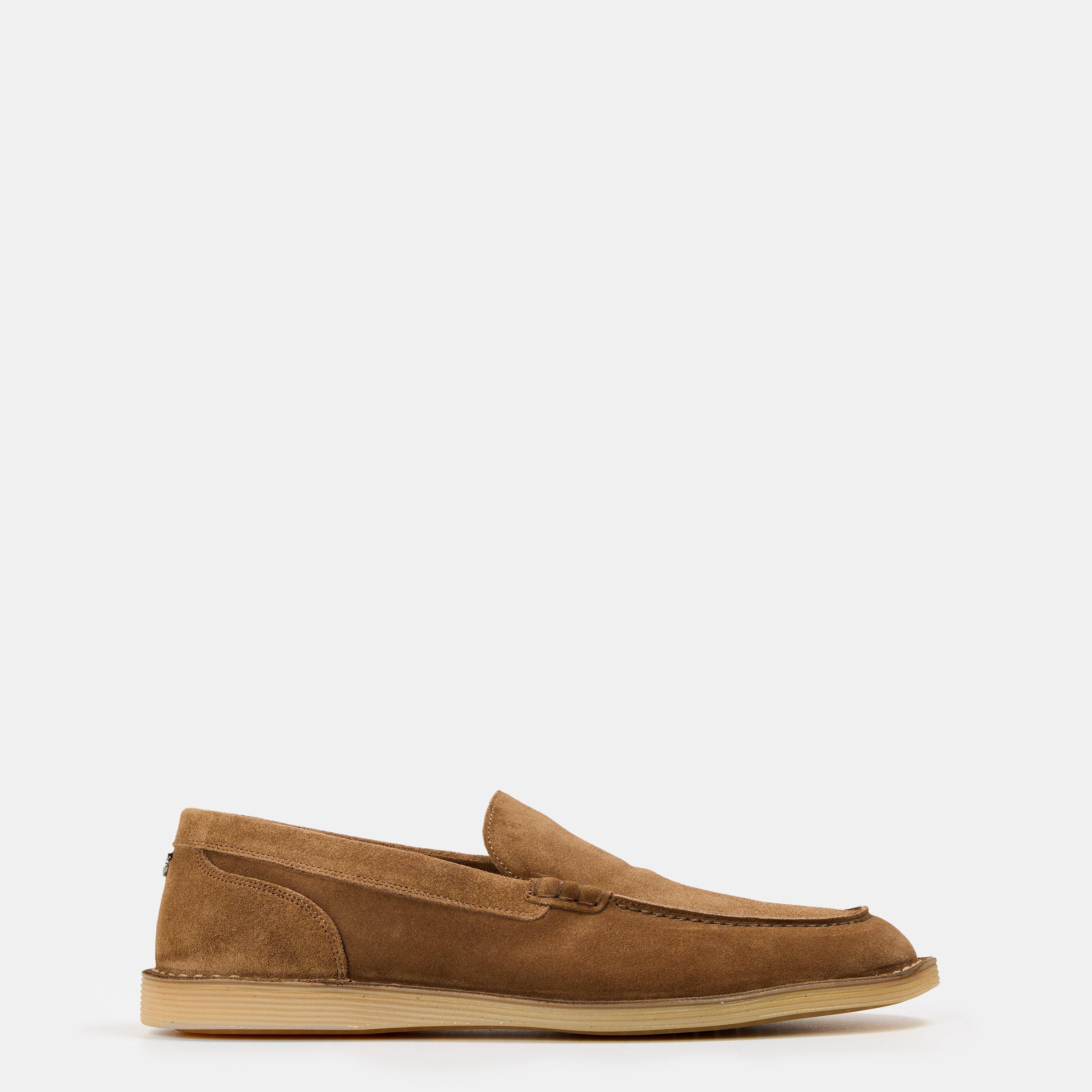 Light Brown - Dolce and Gabbana - Men's Crepe Textured Slip-On Loafers - 1