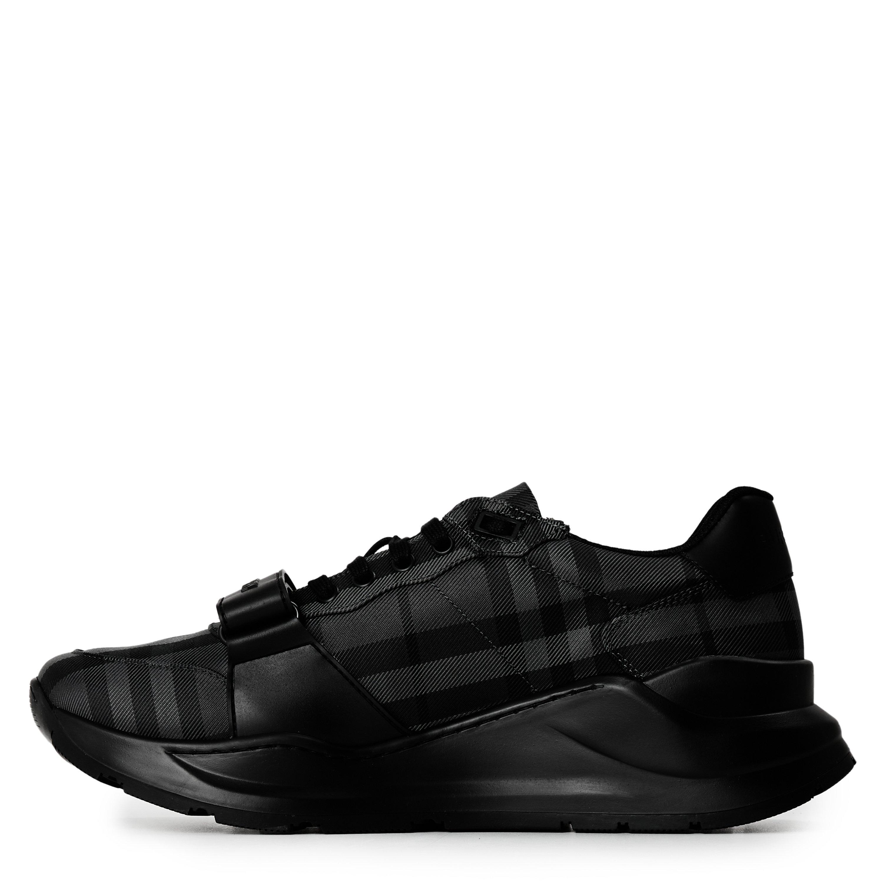 Lead Grey/Black - Burberry - Men's Regis Check Cotton Trainers - 2