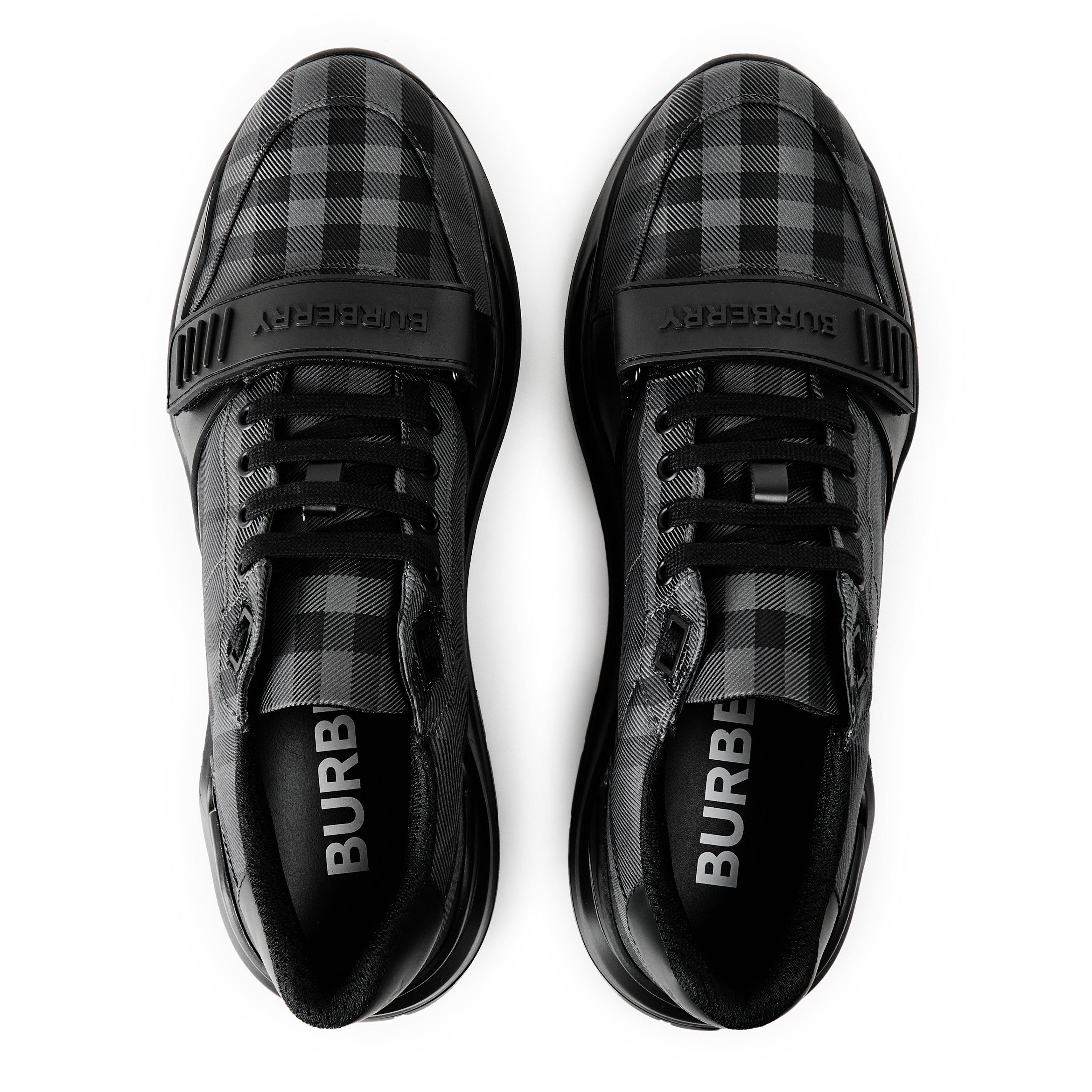 Lead Grey/Black - Burberry - Men's Regis Check Cotton Trainers - 4