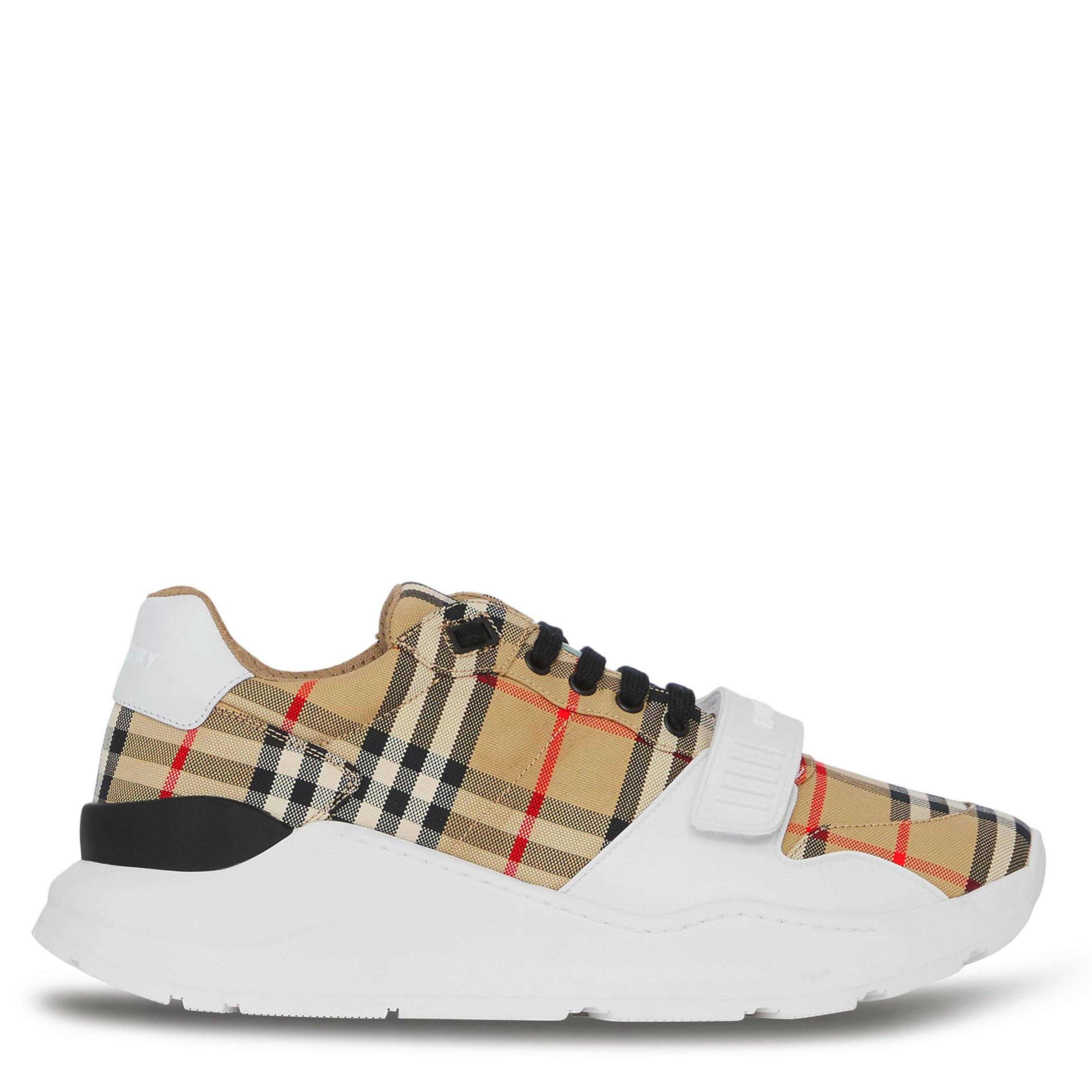 Archive Beige - Burberry - Men's Regis Check Cotton Trainers - 1