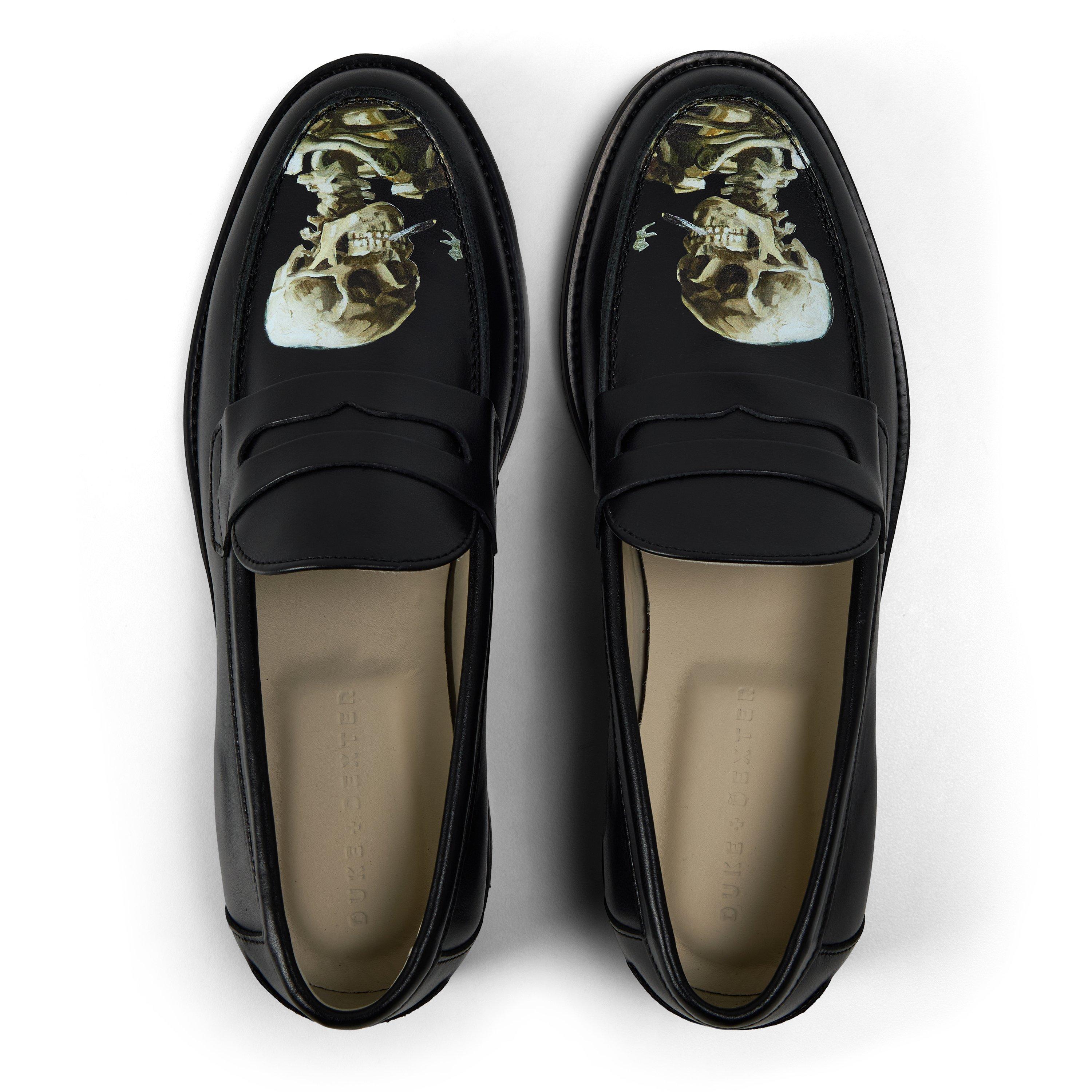 Black - Duke and Dexter - Men's Skull Penny Loafers - 4