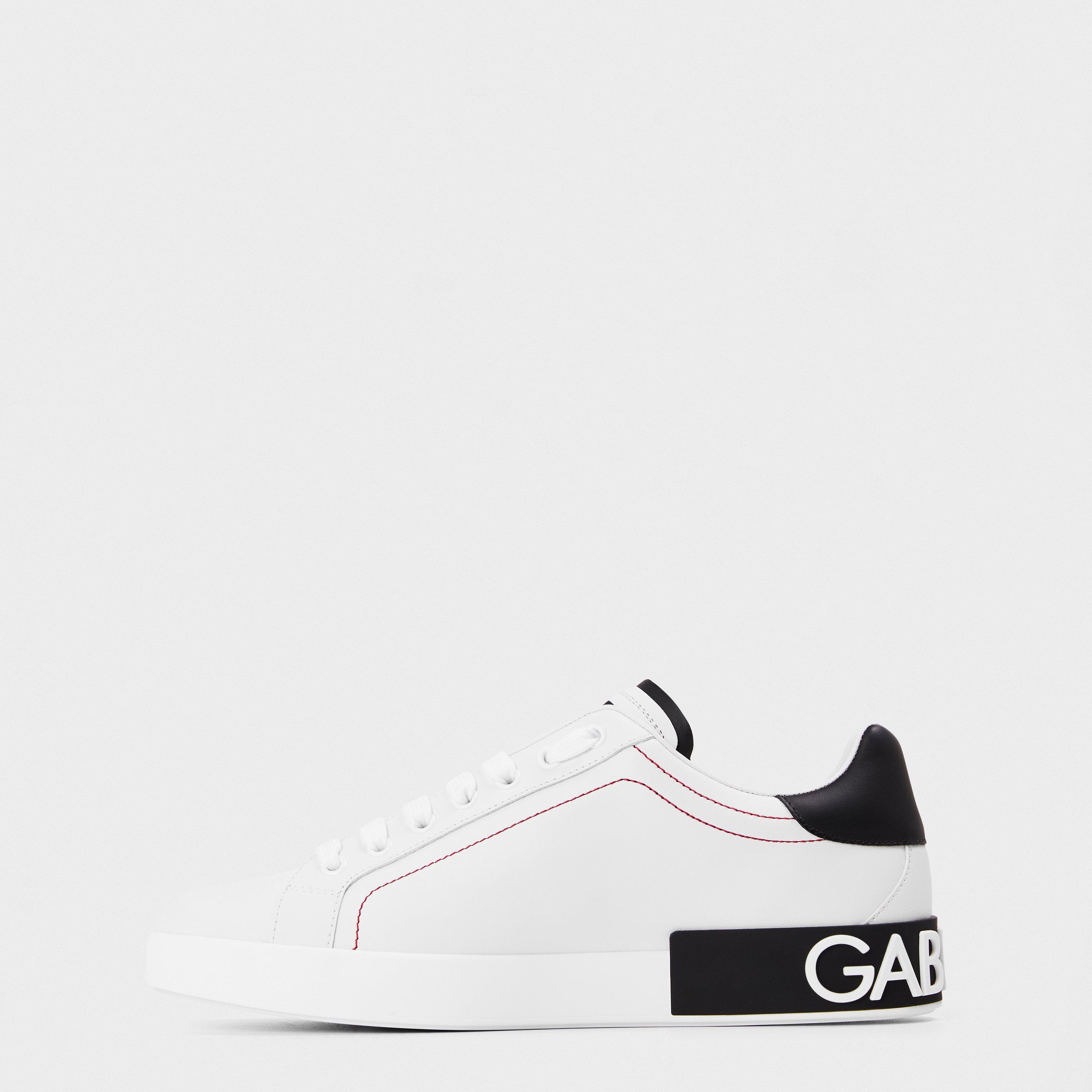 Bianco/Nero - Dolce and Gabbana - Men's Logo Portofino Leather Low-Top Trainers - 2