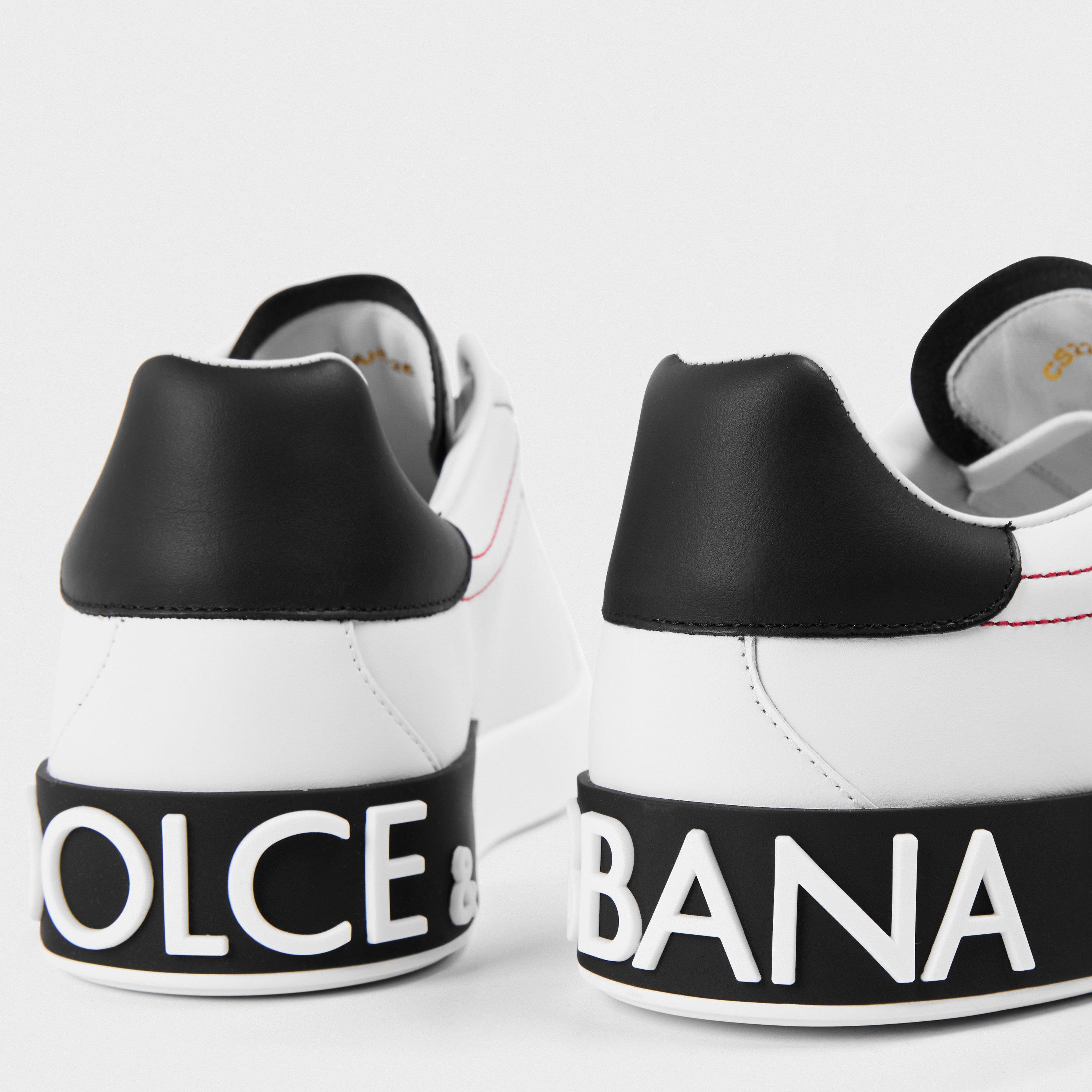 Bianco/Nero - Dolce and Gabbana - Men's Logo Portofino Leather Low-Top Trainers - 4
