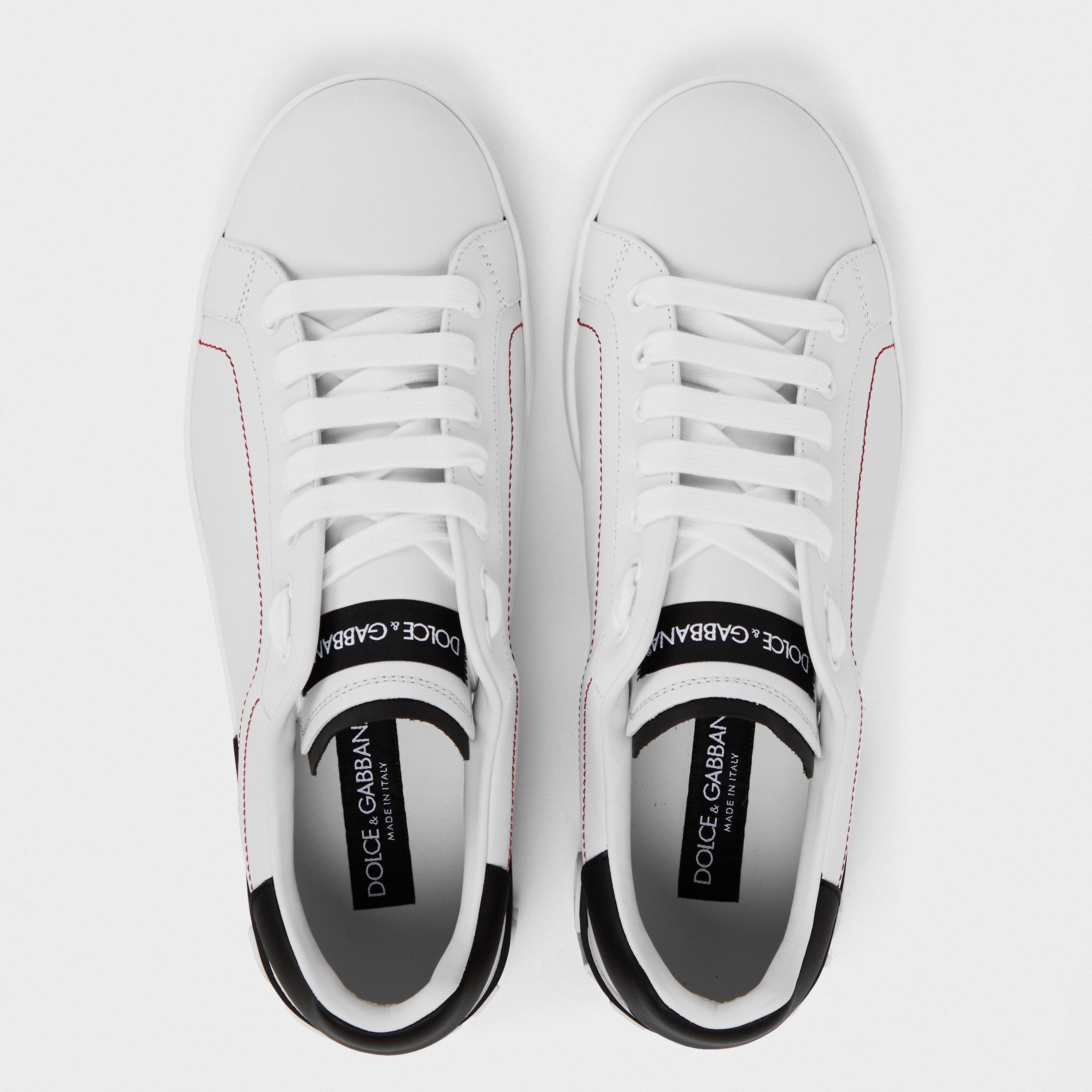 Bianco/Nero - Dolce and Gabbana - Men's Logo Portofino Leather Low-Top Trainers - 5