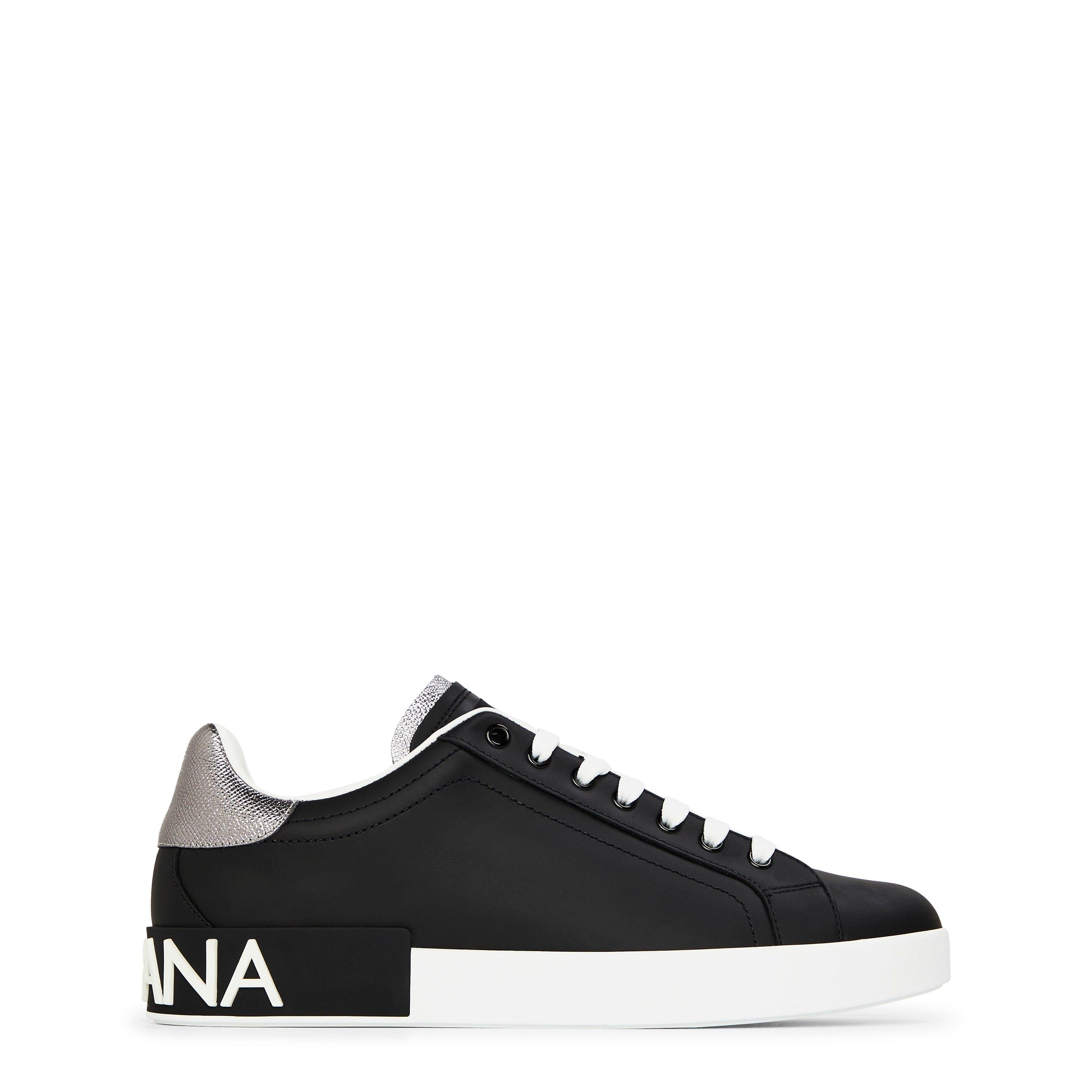 Nero/Argento - Dolce and Gabbana - Men's Logo Portofino Leather Low-Top Trainers - 1