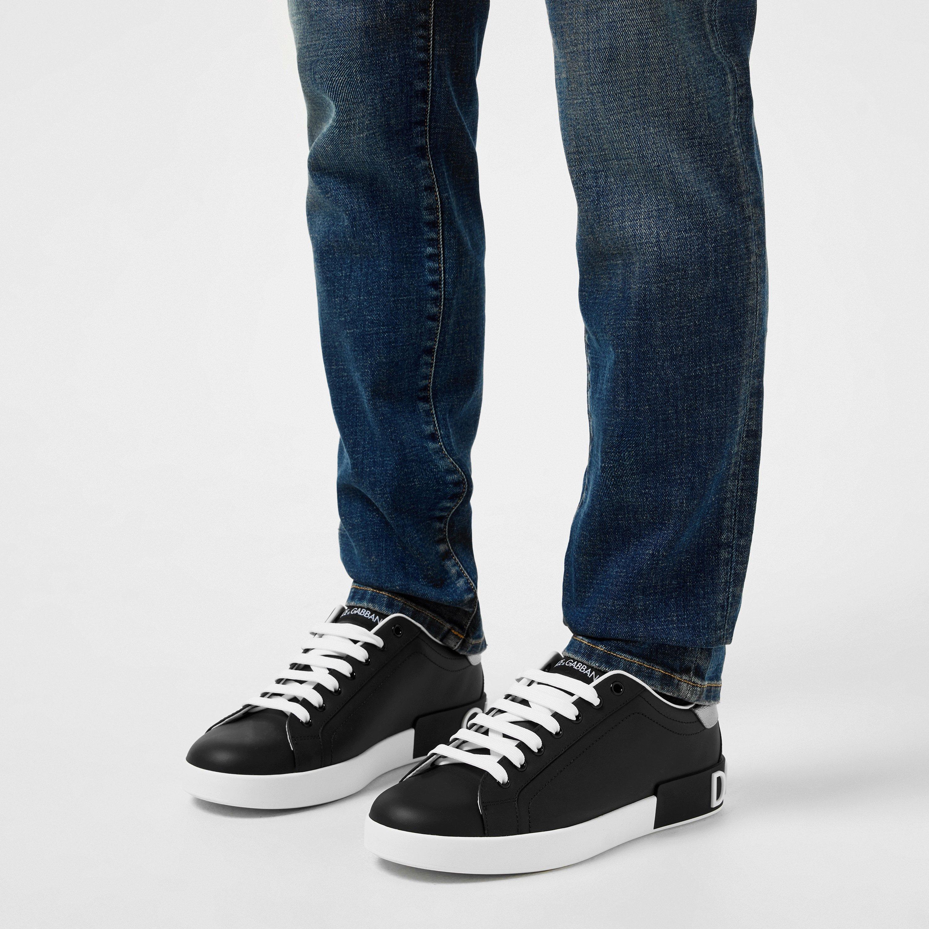 Nero/Argento - Dolce and Gabbana - Men's Logo Portofino Leather Low-Top Trainers - 2