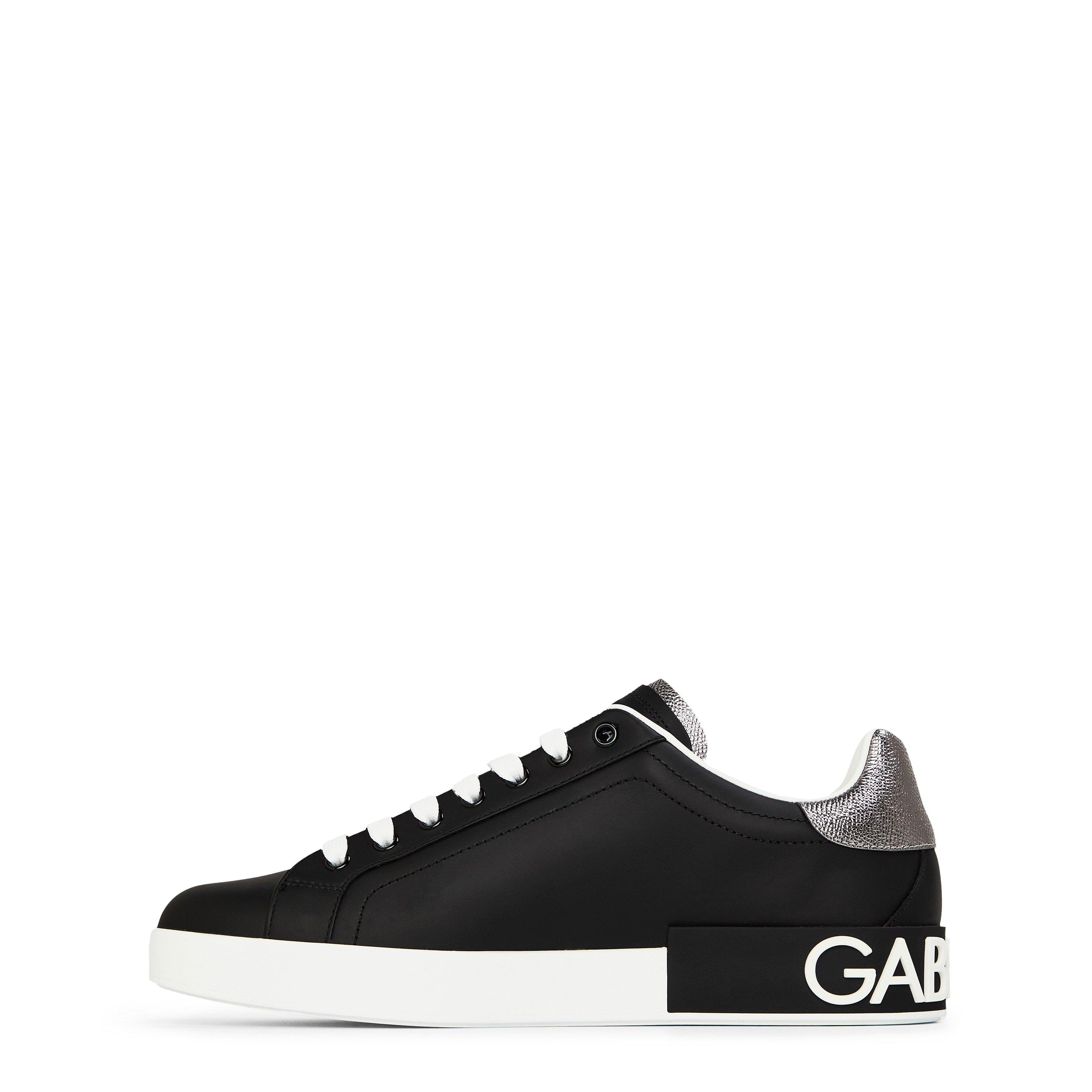 Nero/Argento - Dolce and Gabbana - Men's Logo Portofino Leather Low-Top Trainers - 3