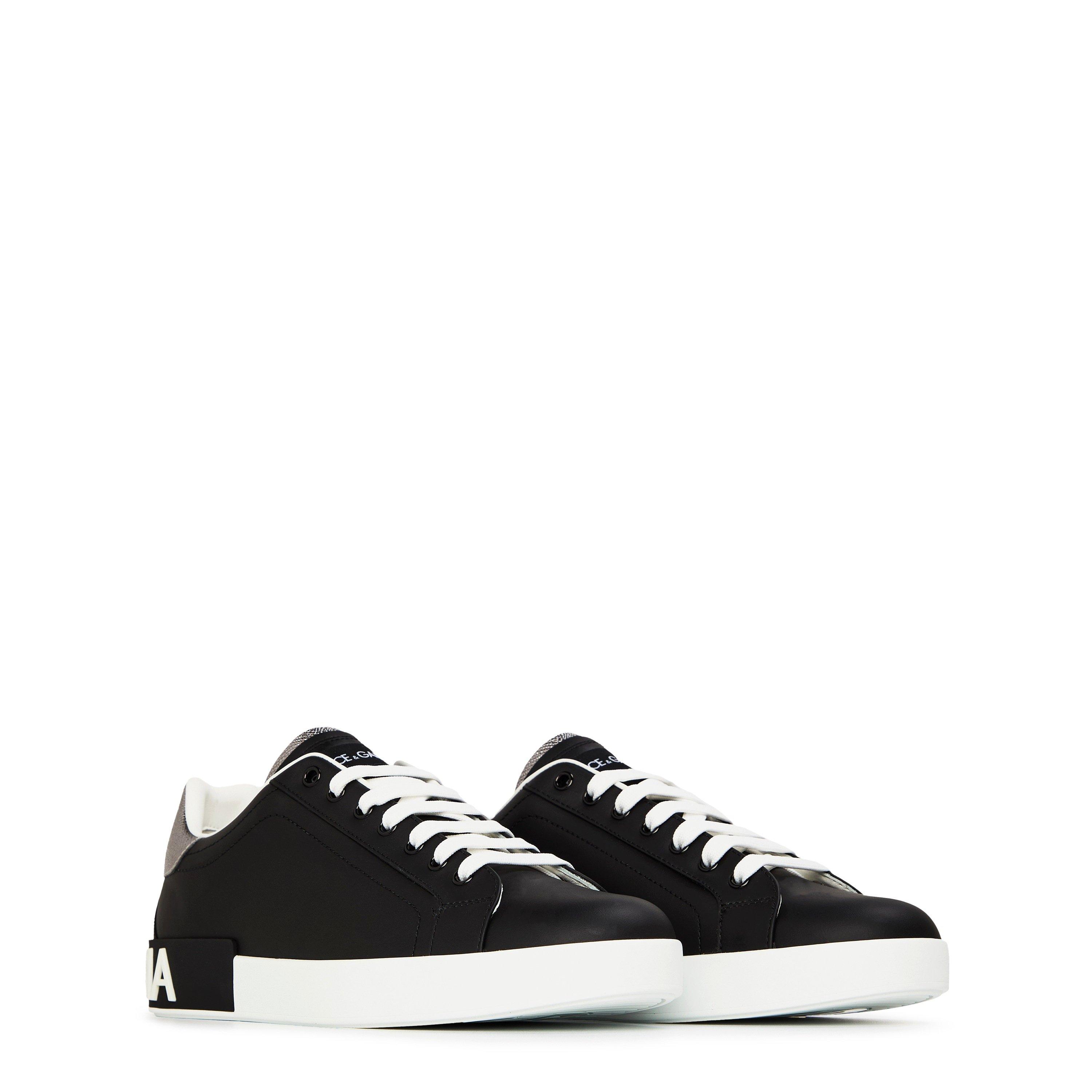 Nero/Argento - Dolce and Gabbana - Men's Logo Portofino Leather Low-Top Trainers - 4