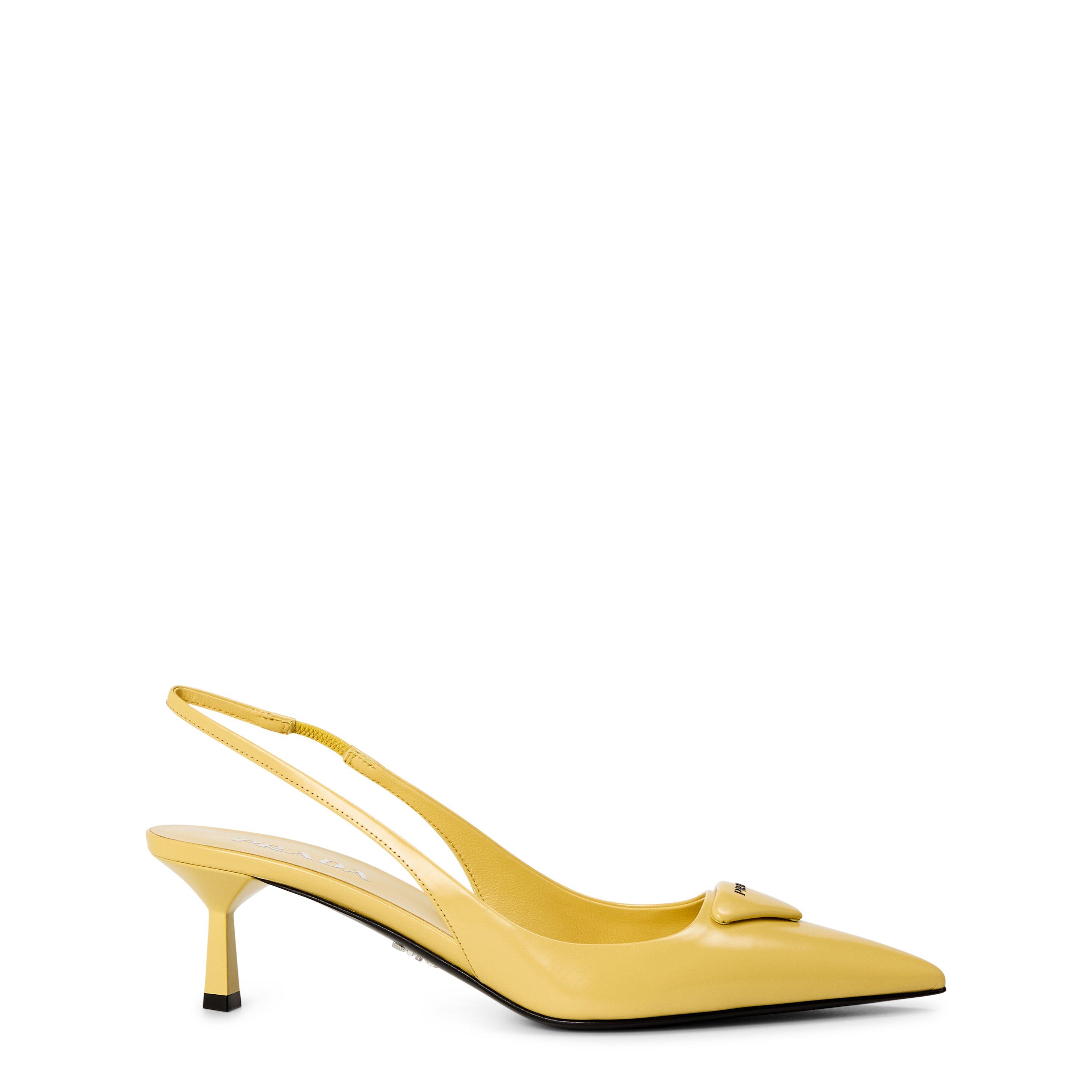 Prada Saffiano Patent Leather Slingback Pumps - Polline - Size 5 (38)