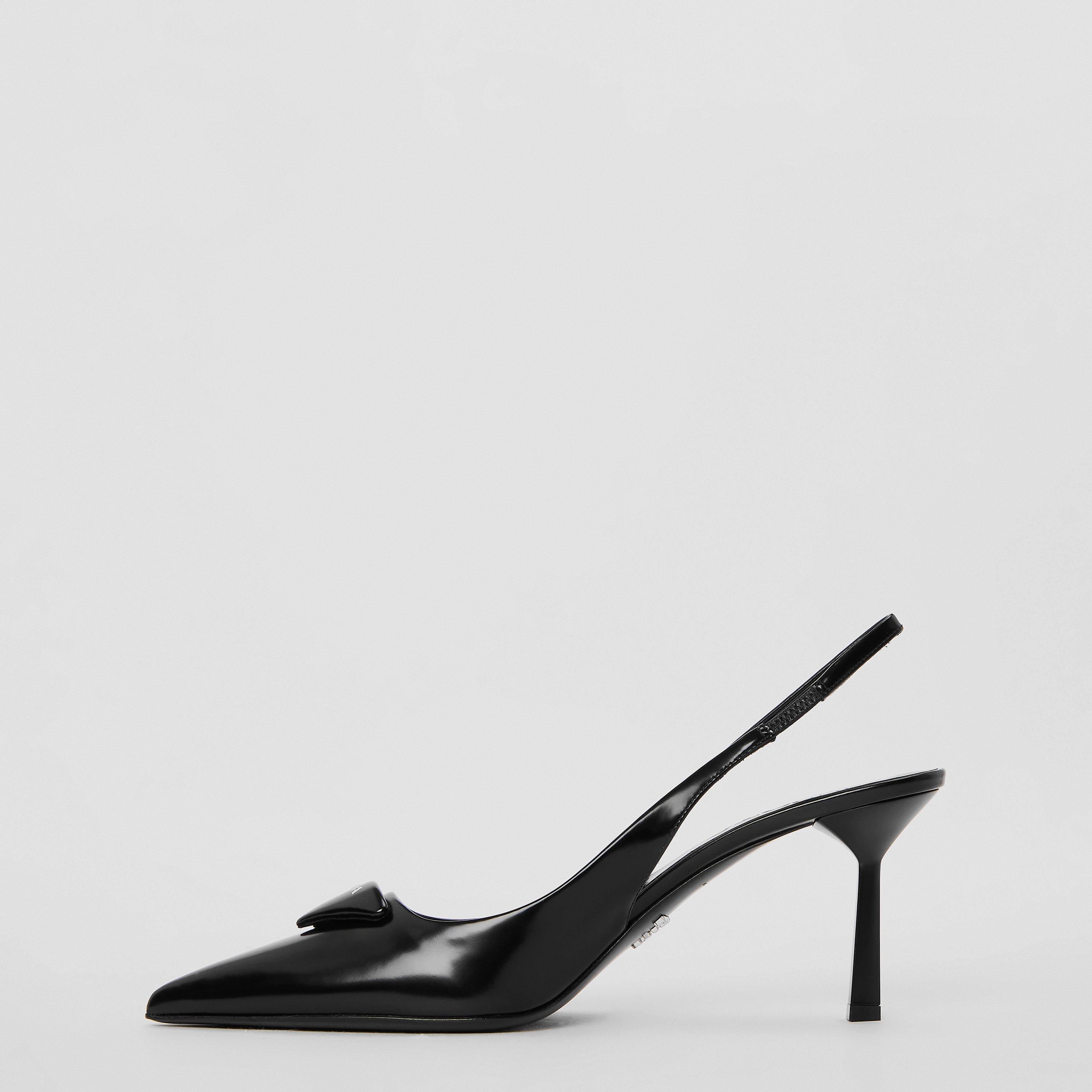 Black Leather - Prada - Triangle Logo Slingback Pumps 75mm - 2