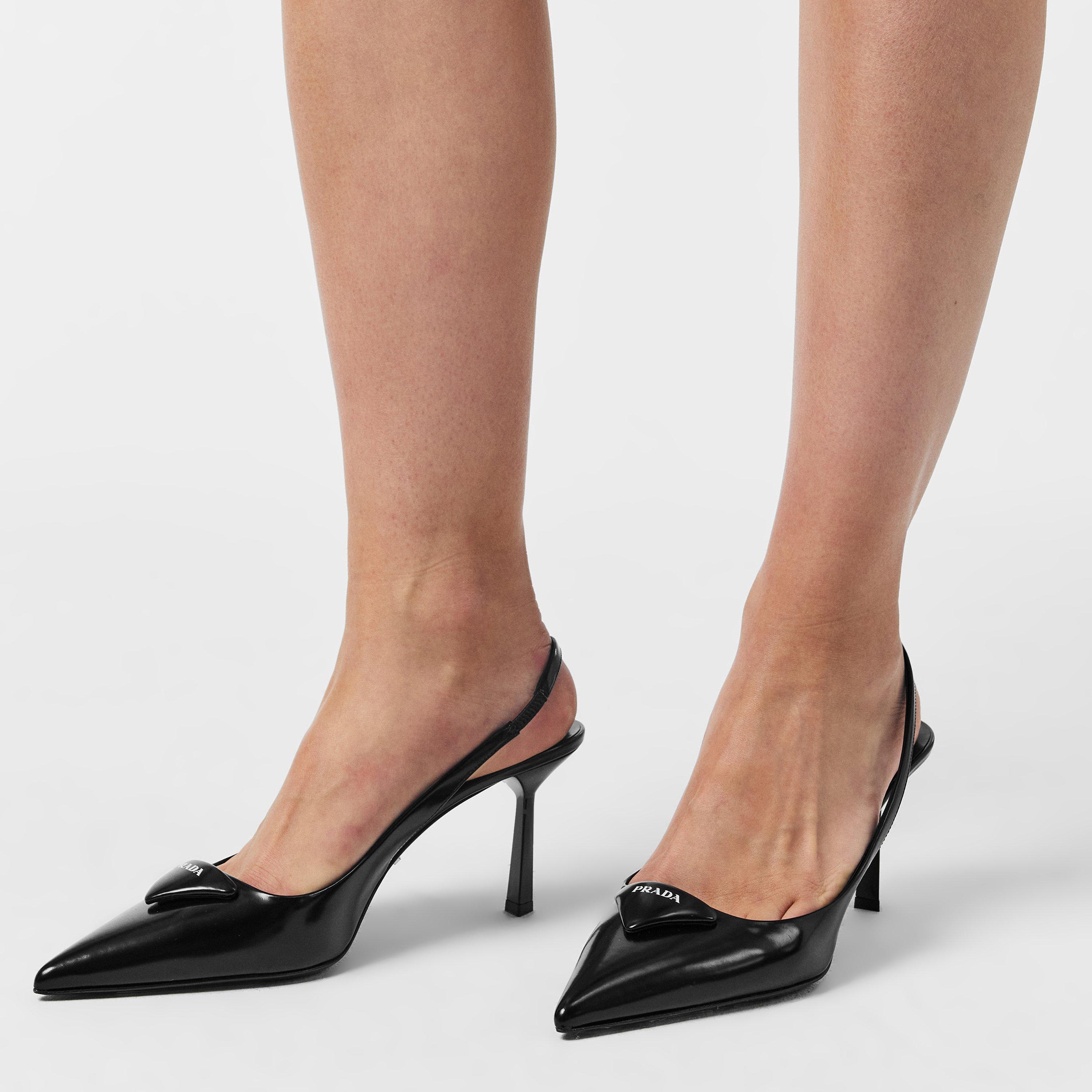 Black Leather - Prada - Triangle Logo Slingback Pumps 75mm - 3