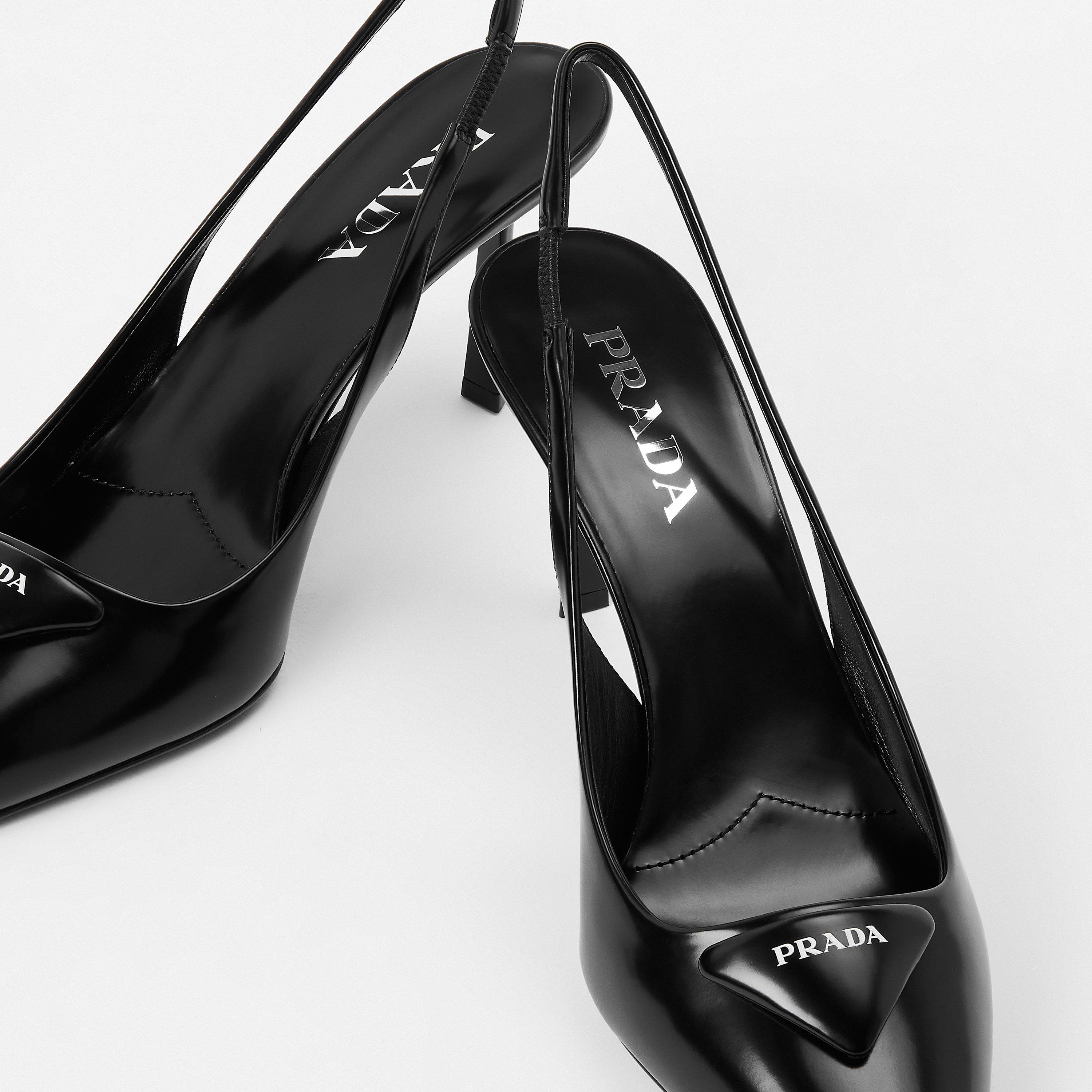 Black Leather - Prada - Triangle Logo Slingback Pumps 75mm - 4