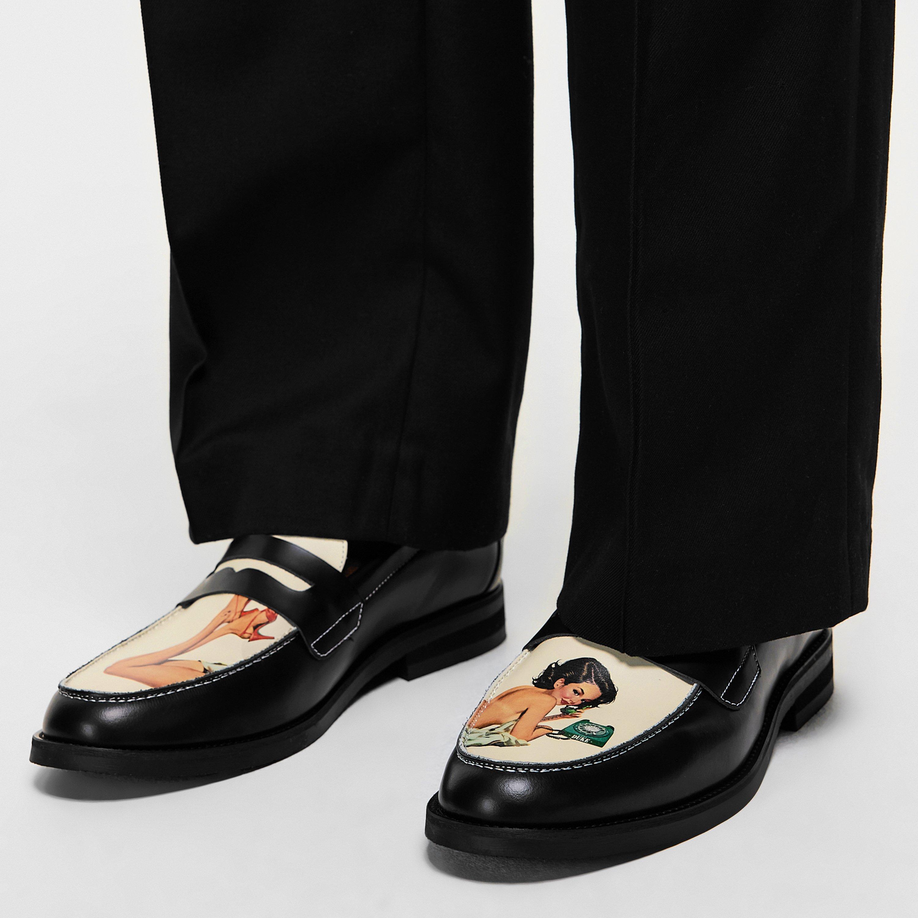 Black/White - Duke and Dexter - Men's Pin Up Penny Loafers - 3