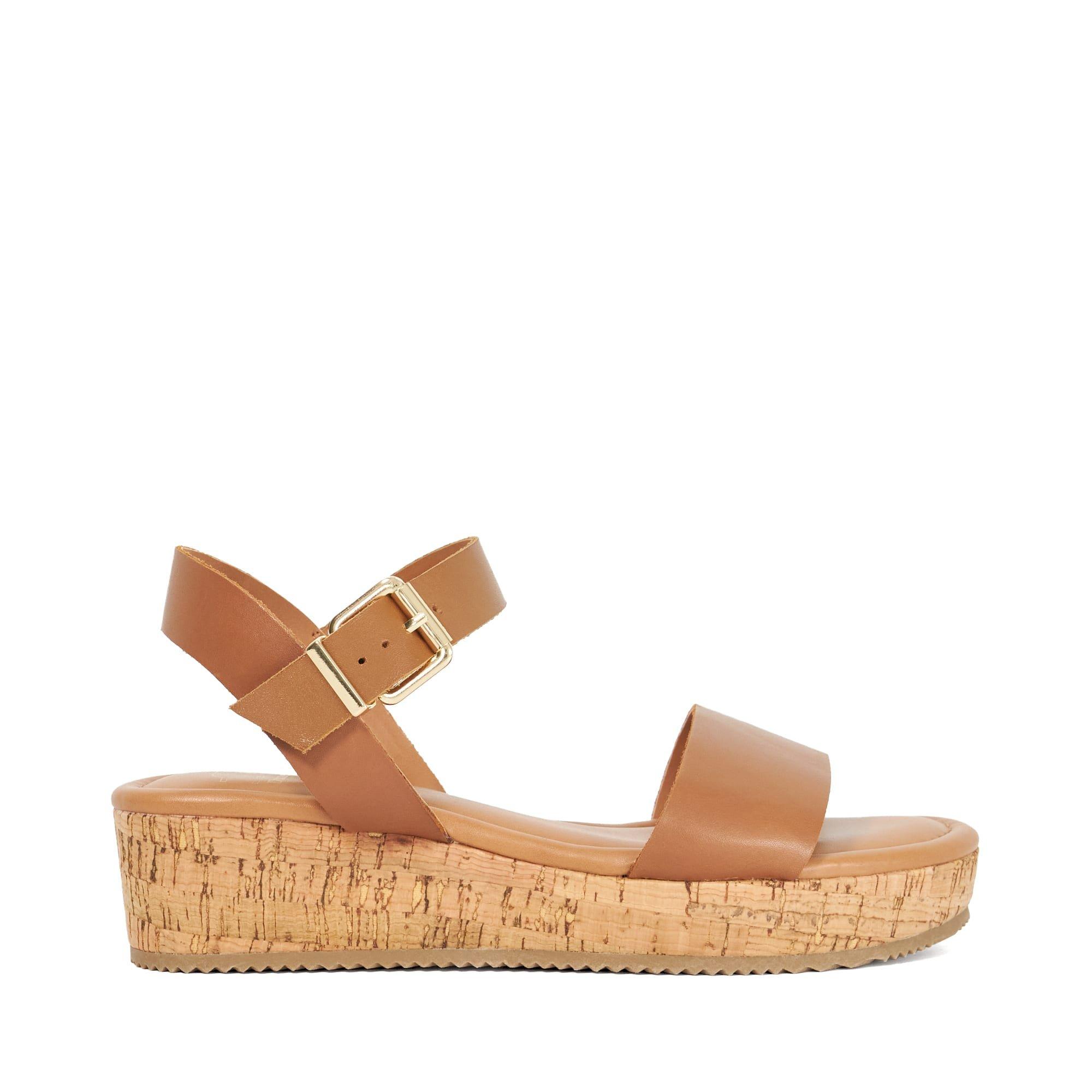 Dune London Women's Lazered Leather Flatform Sandals - Tan - 7 (40)