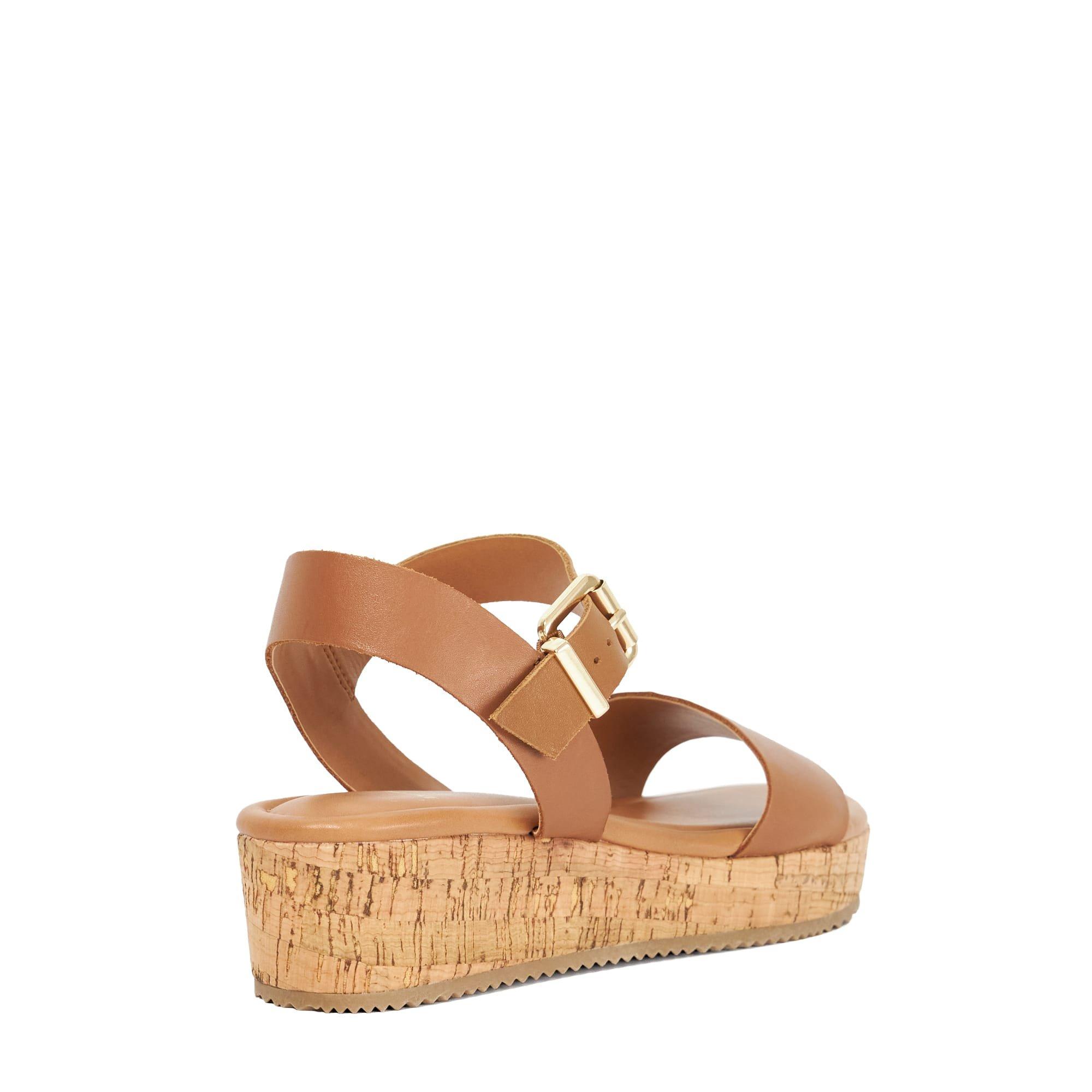 Tan - Dune London - Women's Lazered Leather Flatform Sandals - 3
