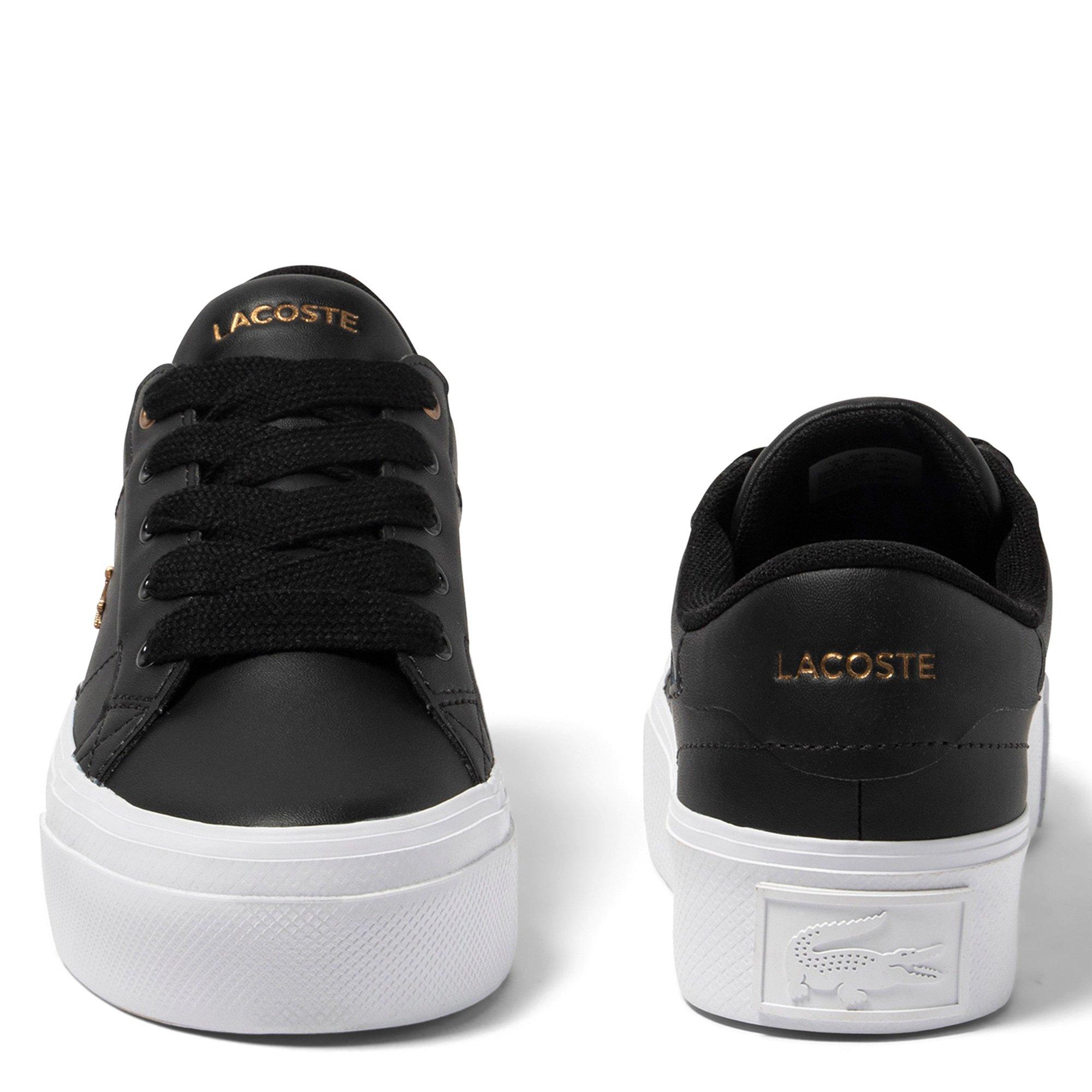 BLK/WHT - Lacoste - Ziane Platform Leather Womens Shoes - 4