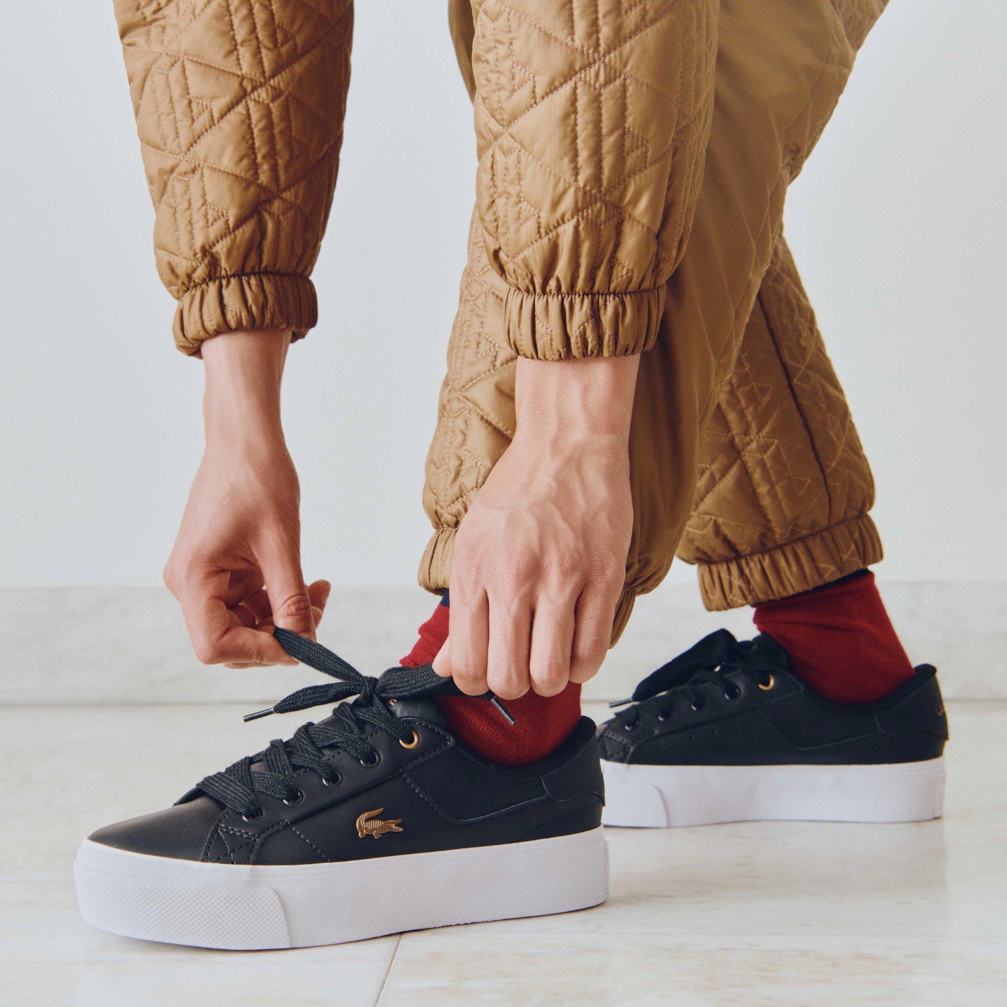 BLK/WHT - Lacoste - Ziane Platform Leather Womens Shoes - 7