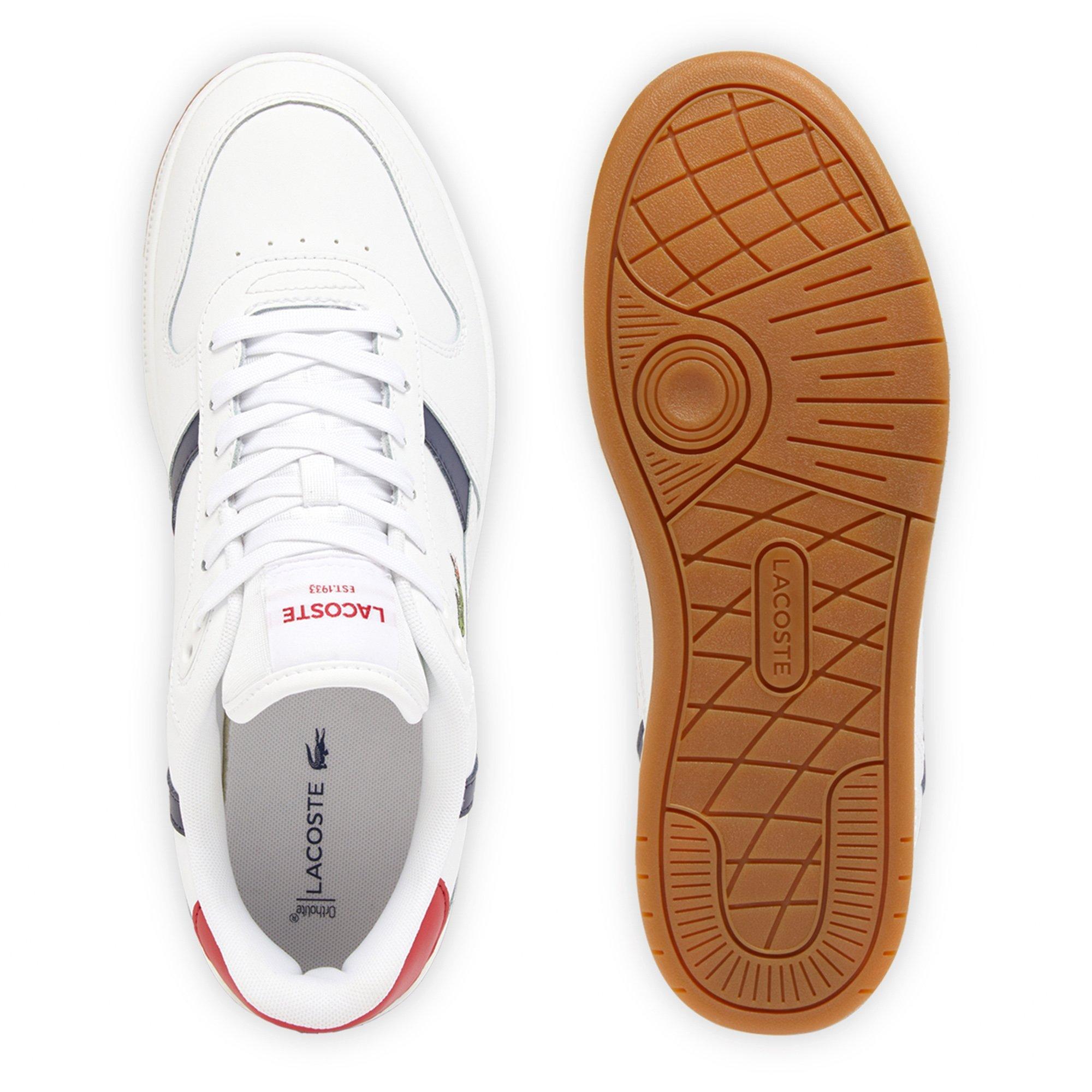 WHT/NVY/RED - Lacoste - T-Clip Set Leather Mens Shoes - 5