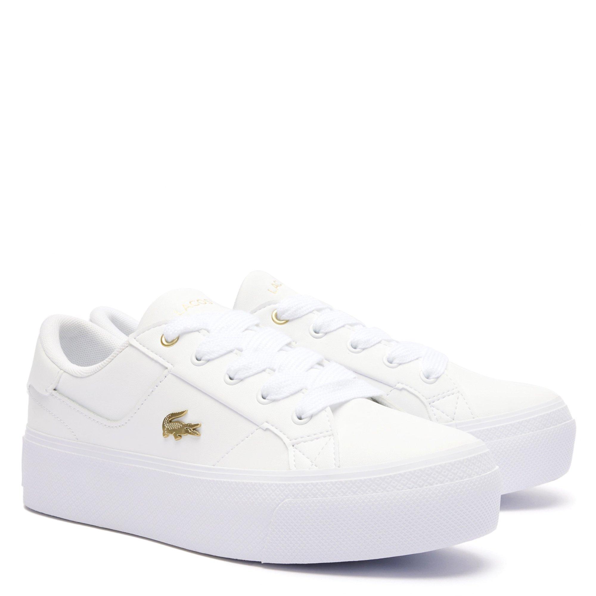 WHT/GLD - Lacoste - Ziane Platform Leather Womens Shoes - 2