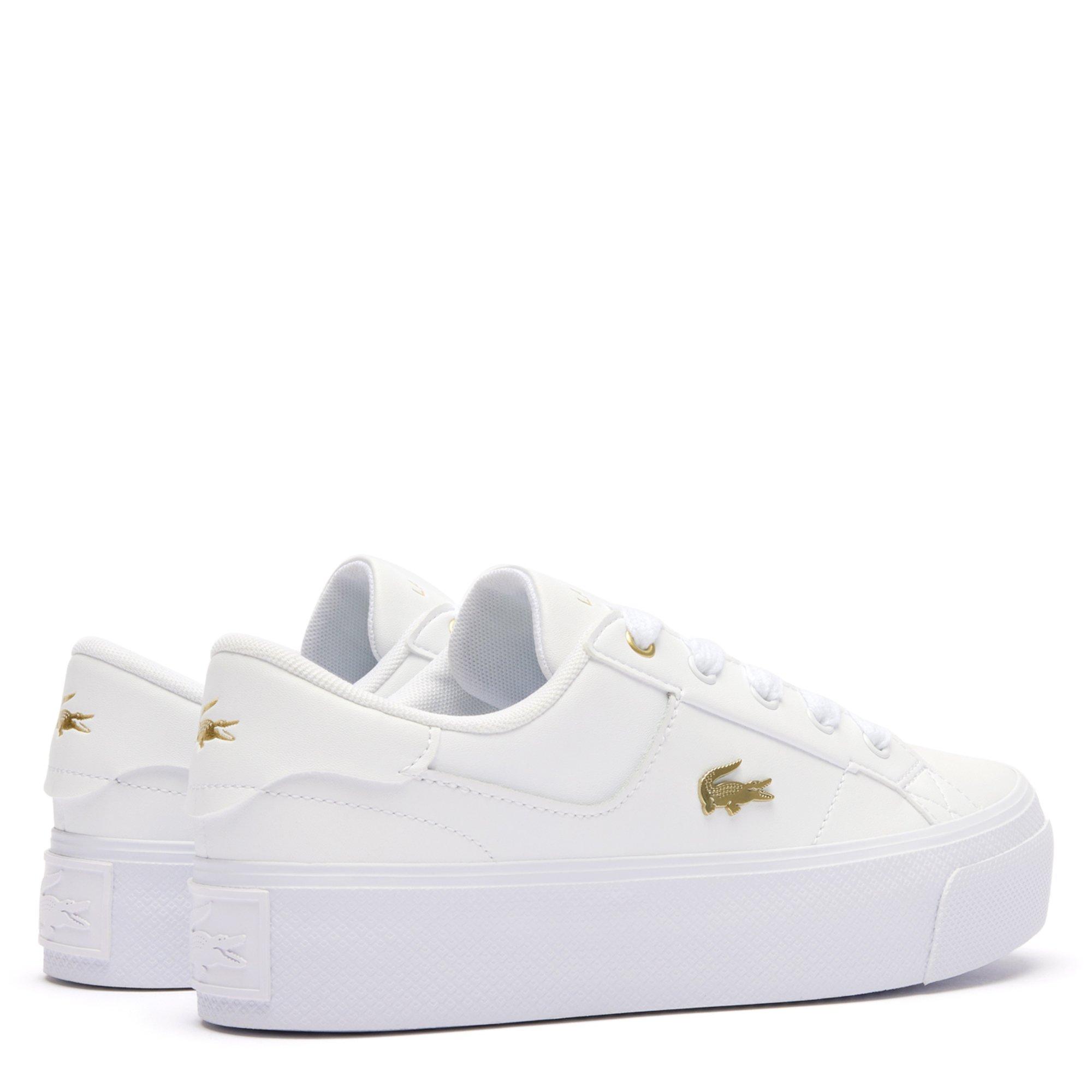 WHT/GLD - Lacoste - Ziane Platform Leather Womens Shoes - 3