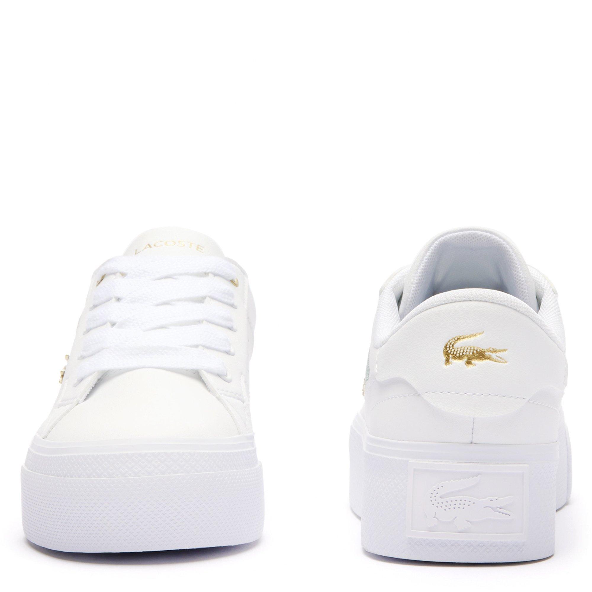 WHT/GLD - Lacoste - Ziane Platform Leather Womens Shoes - 4