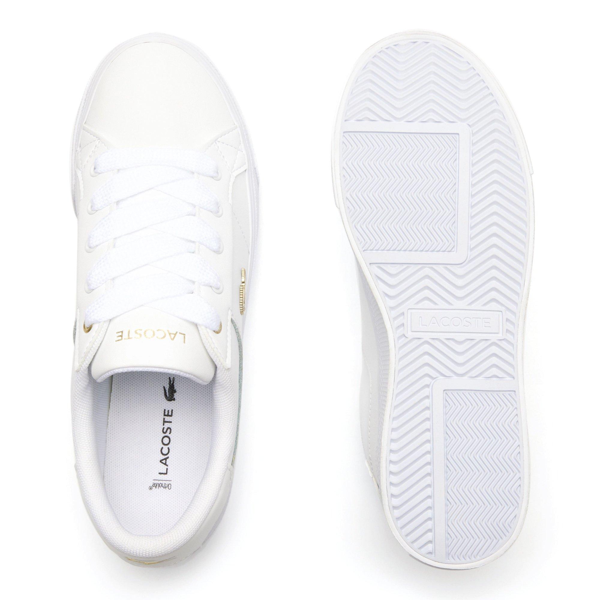 WHT/GLD - Lacoste - Ziane Platform Leather Womens Shoes - 5