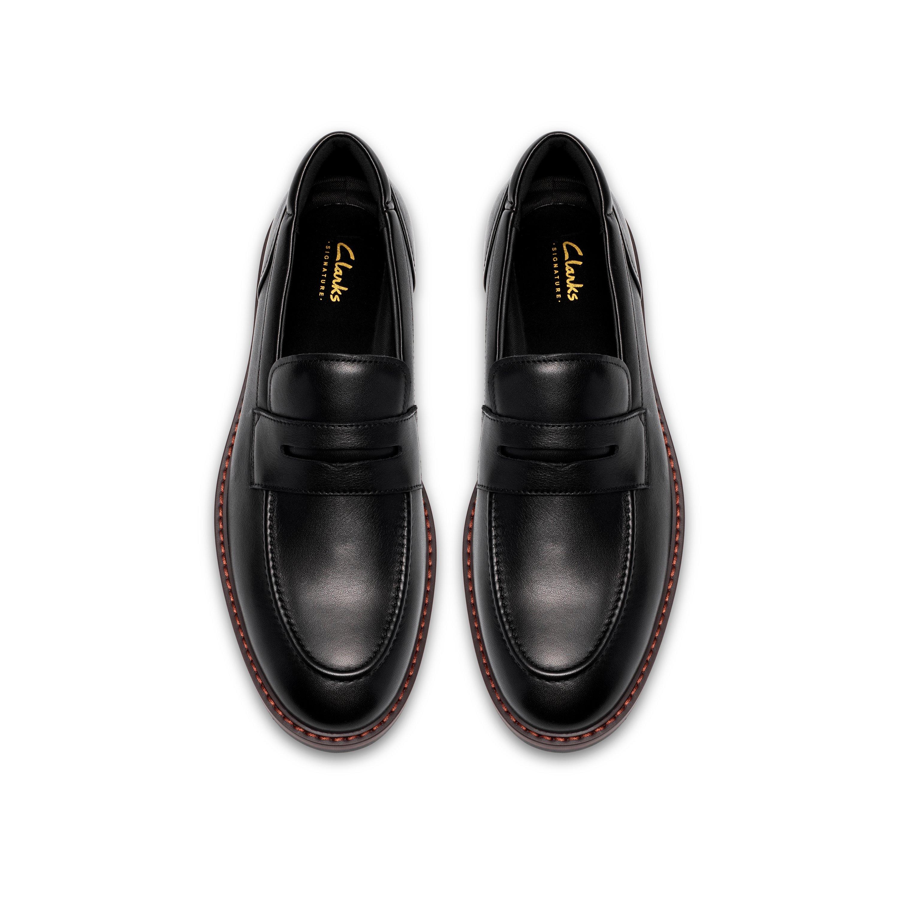 Sort Læder - Clarks - Men's Aldwin Step Leather Loafers - 6