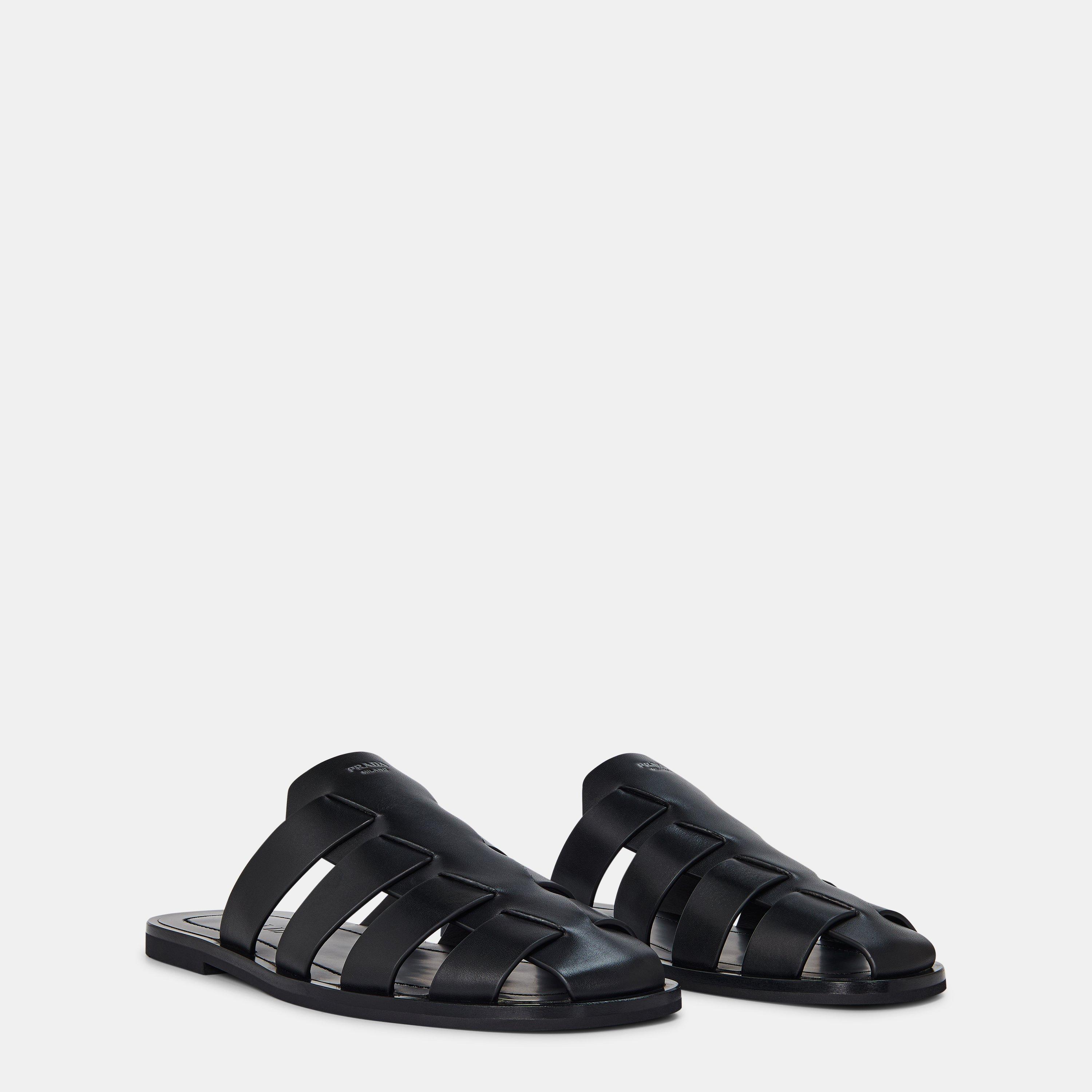 Black - Prada - Men's Strapped Gladiator Flat Sandals - 4