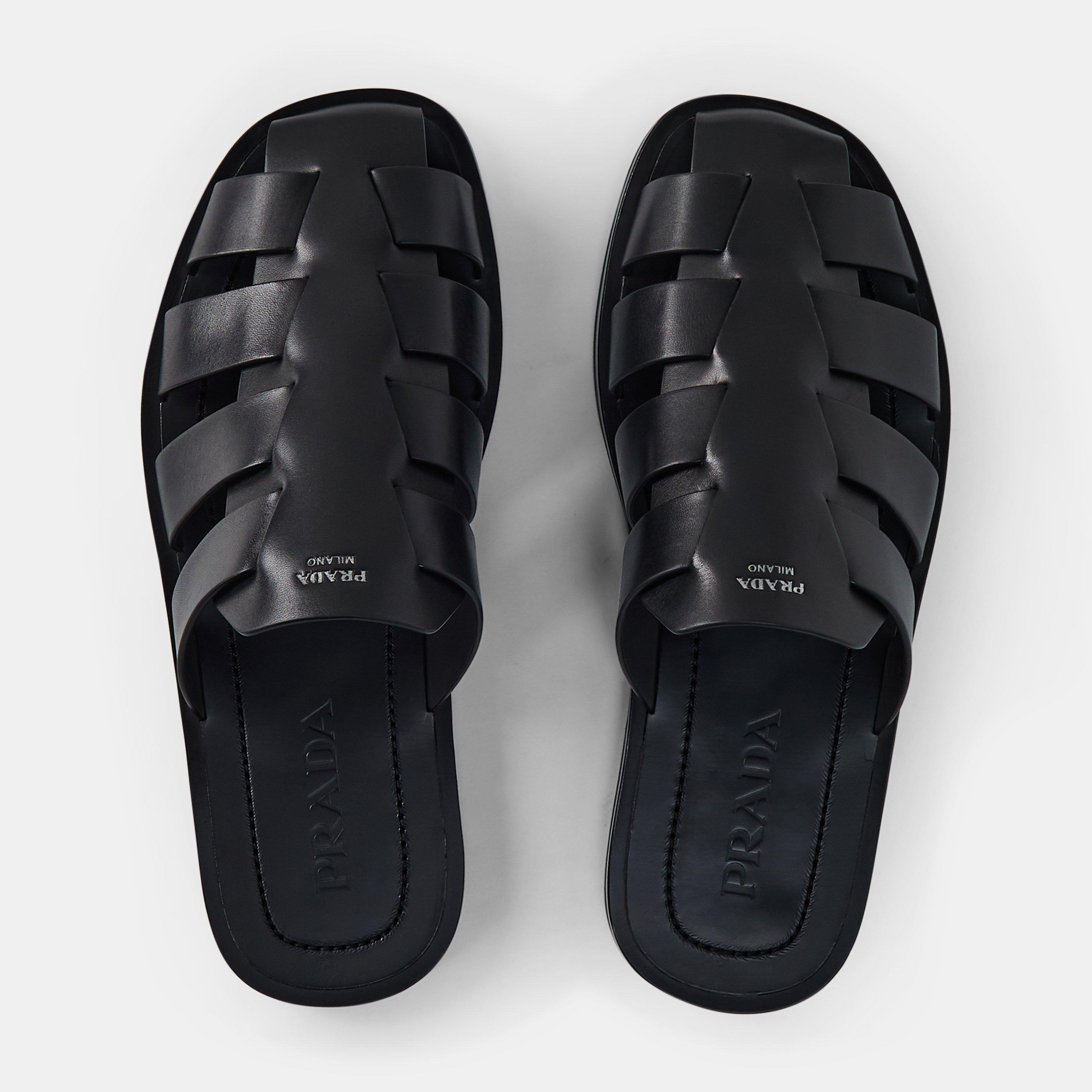 Black - Prada - Men's Strapped Gladiator Flat Sandals - 5