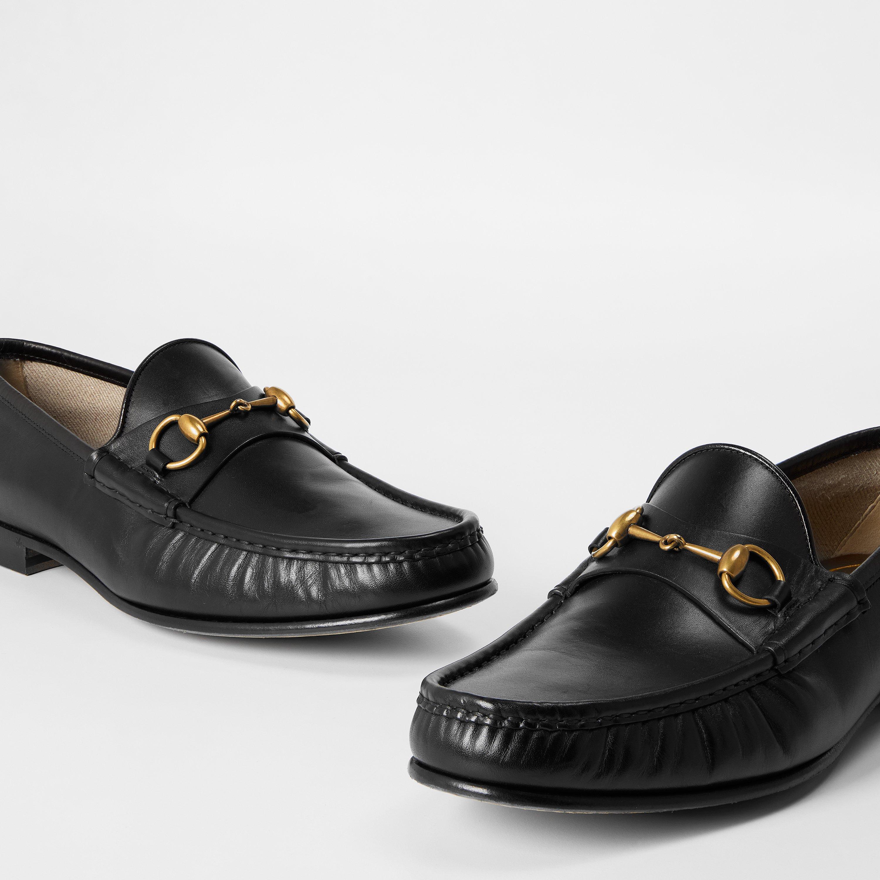 Black - Gucci - Men's Horsebit Leather Roos Loafers - 5