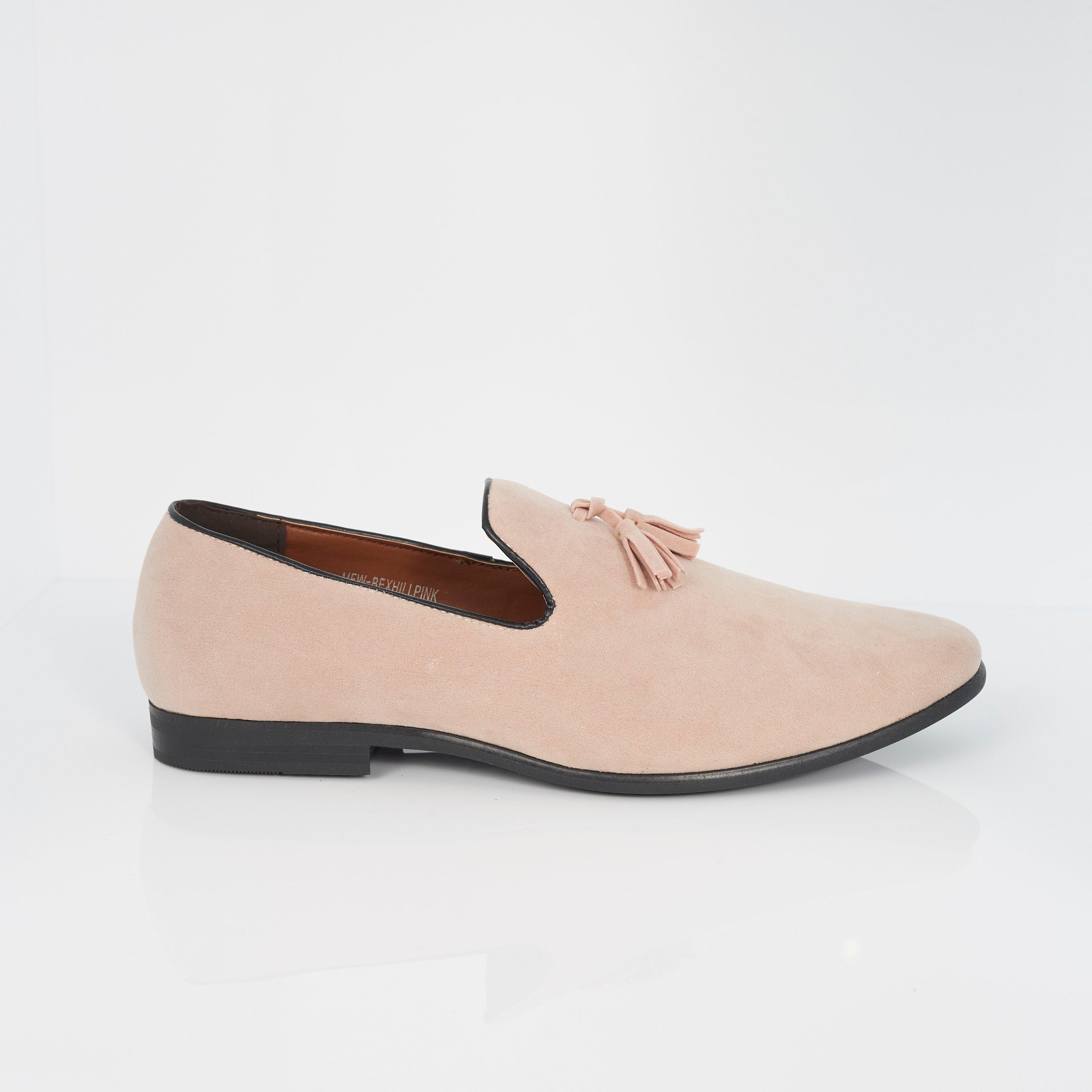Mens Pink Faux Suede Loafer with Tassel Detail