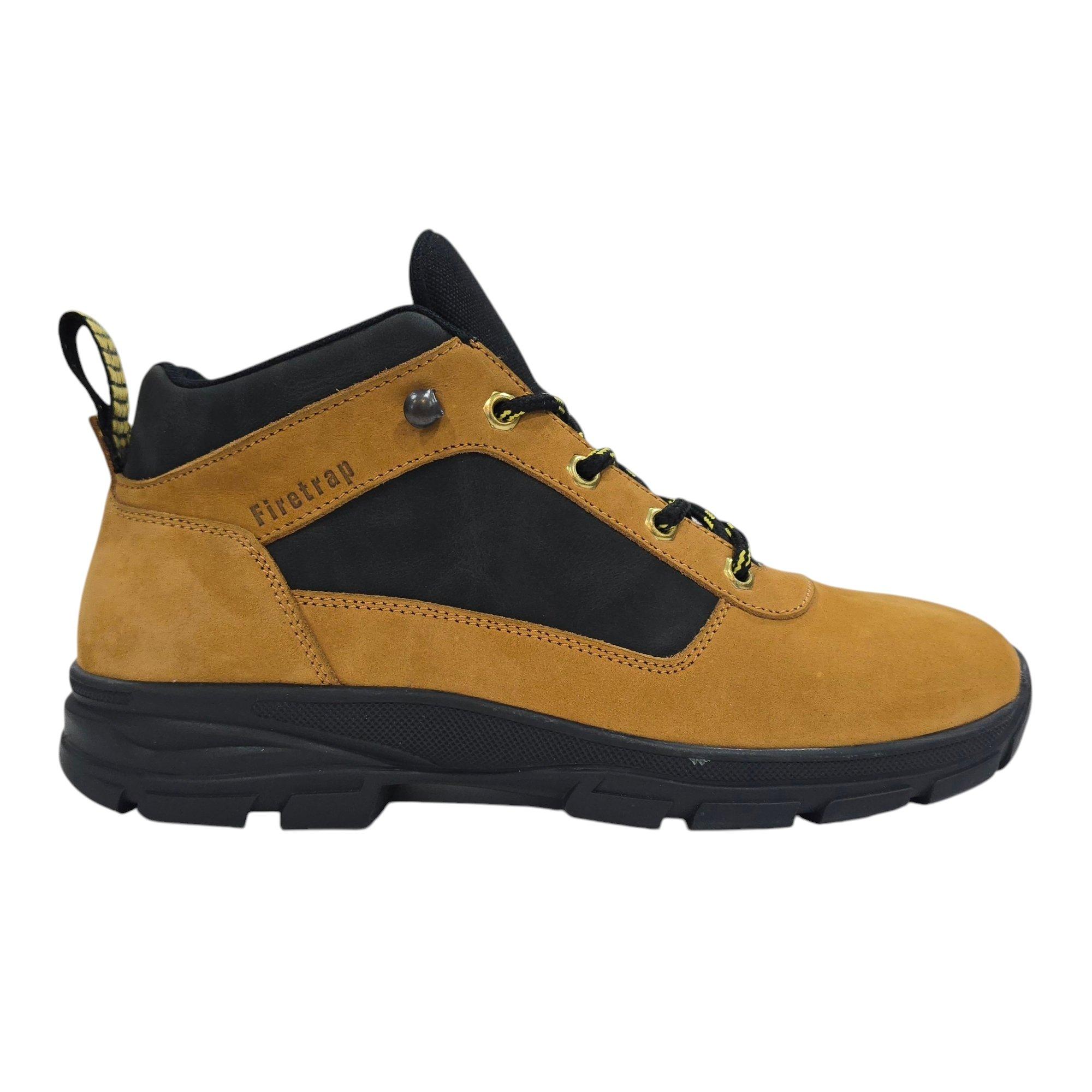 Honey/Black - Firetrap - Men's Delia Premium Leather Ankle Lace Up Hiker Rugged Boots - 1