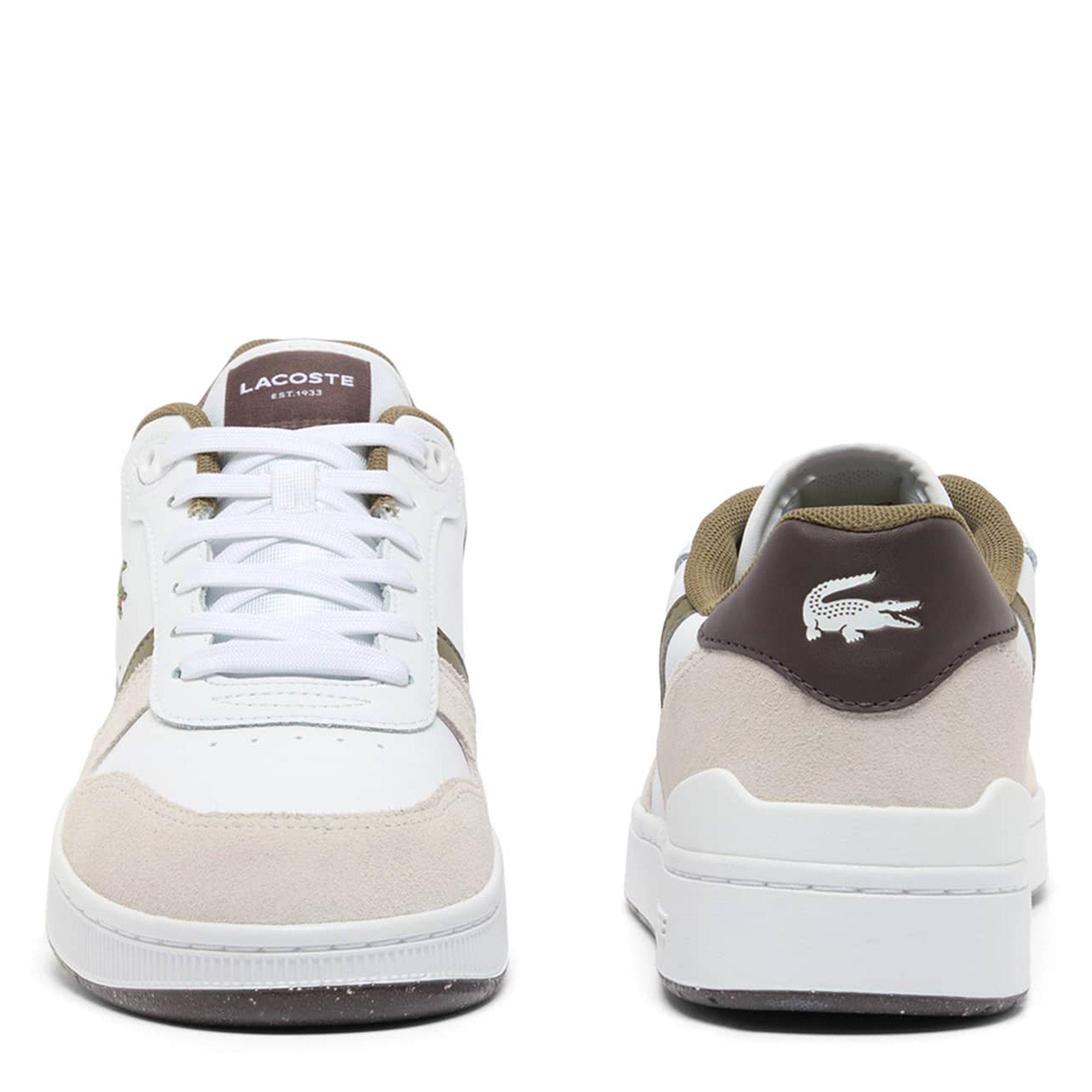 WHT/DK BRW - Lacoste - Mens T-Clip Set Leather Sneakers - 4