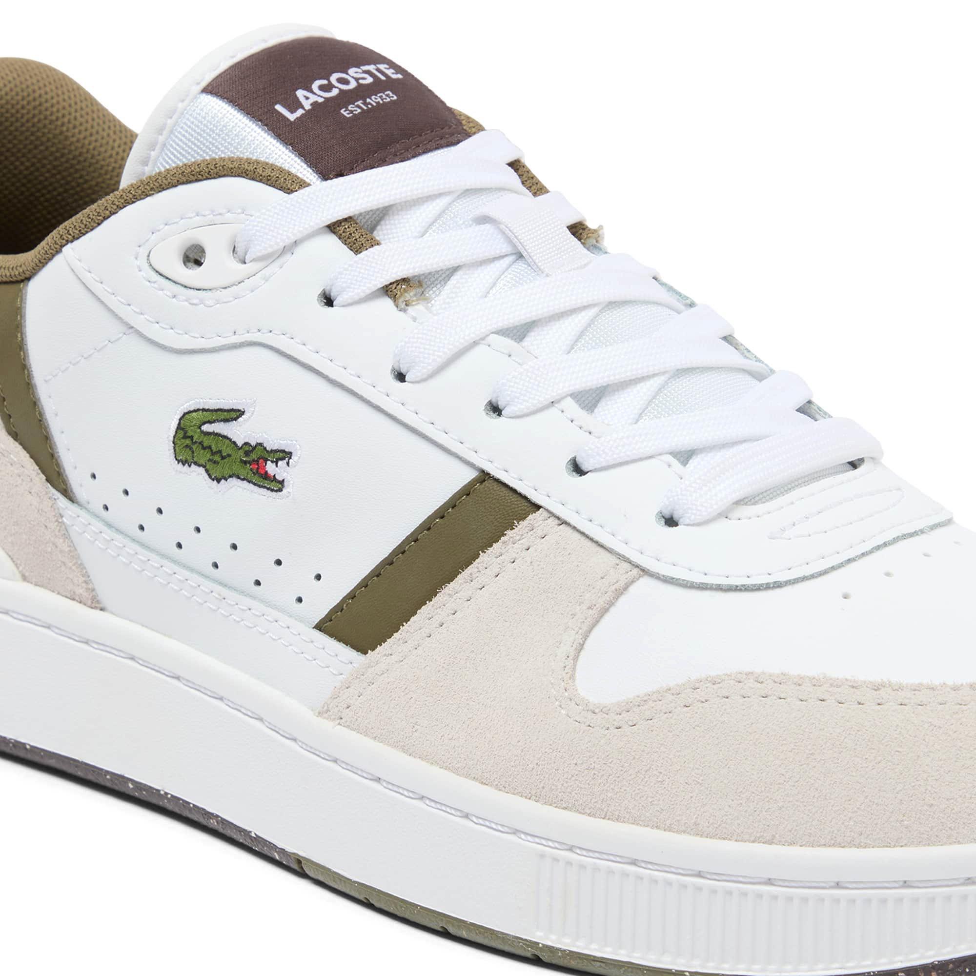 WHT/DK BRW - Lacoste - Mens T-Clip Set Leather Sneakers - 6