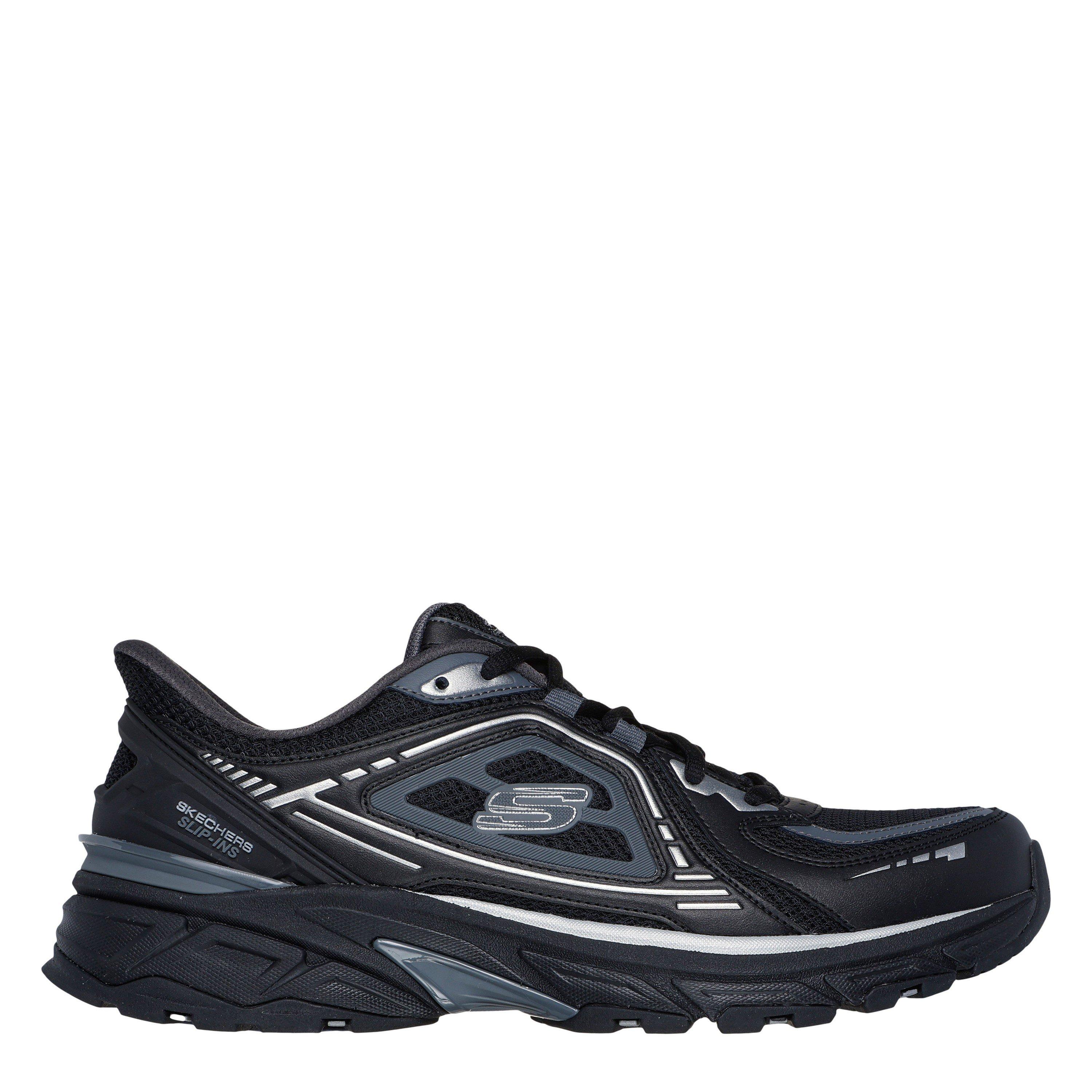 Black/Silver - Skechers - Slip-Ins Metallic Overlay Mesh Snea Slip On Runners Mens - 1