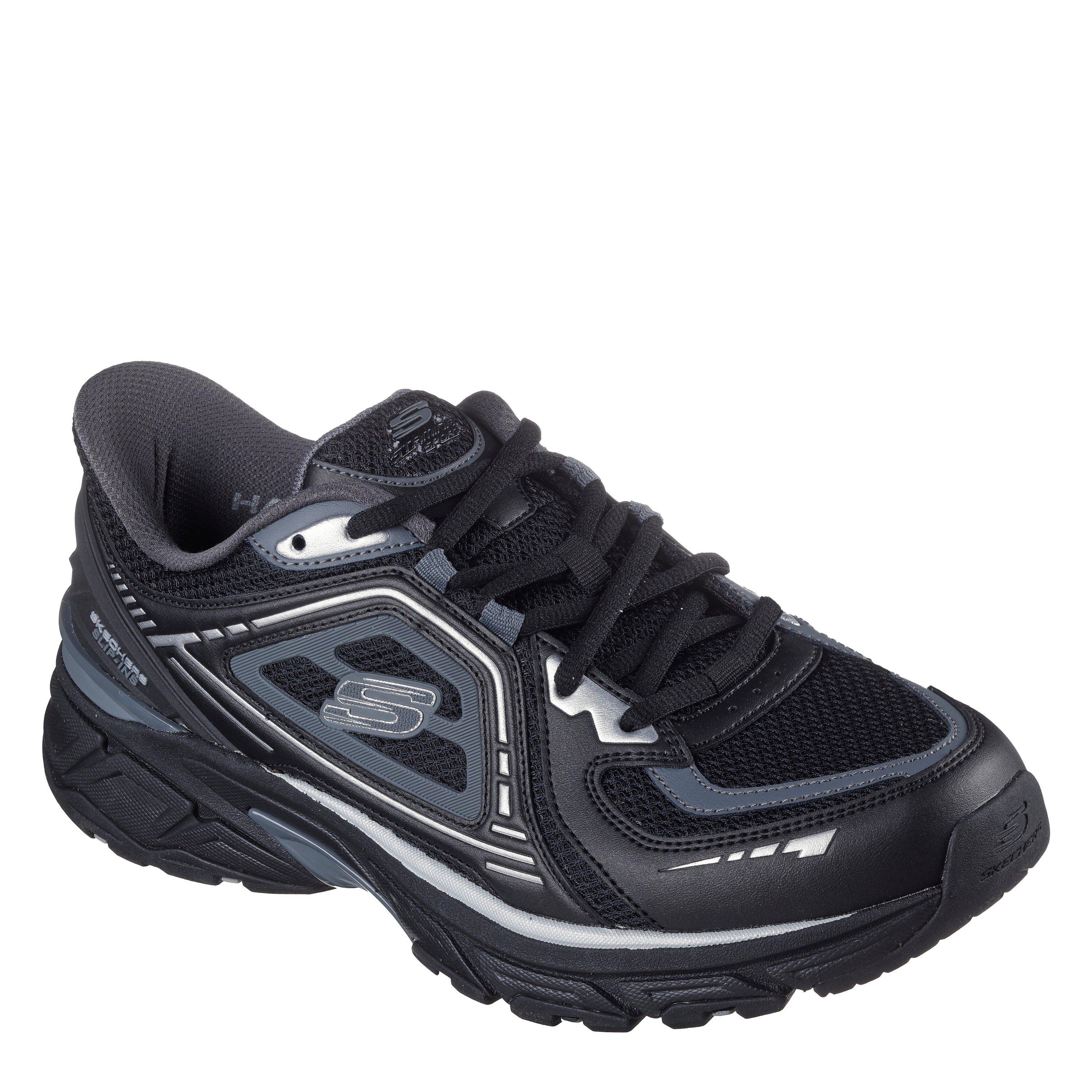 Black/Silver - Skechers - Slip-Ins Metallic Overlay Mesh Snea Slip On Runners Mens - 2