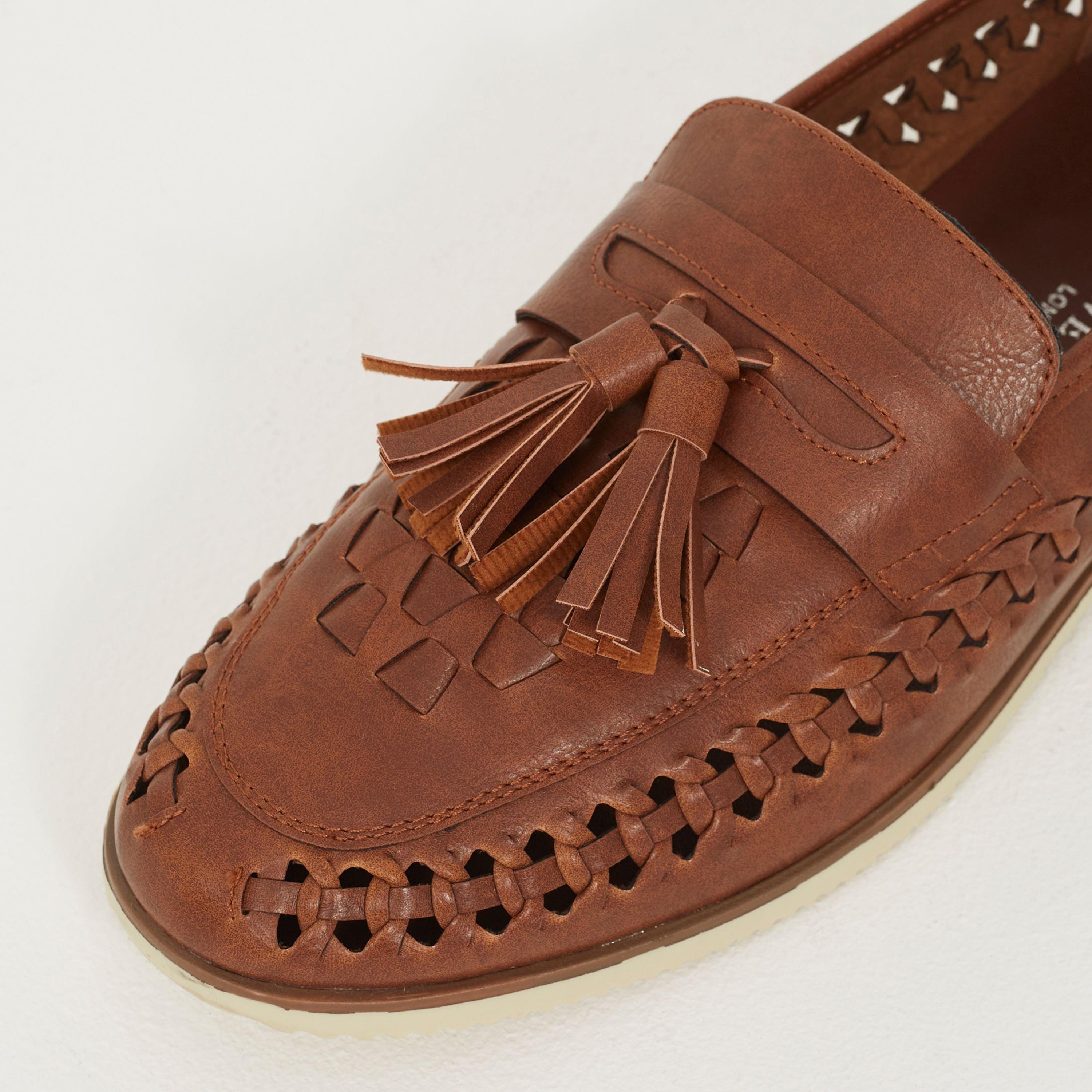 Tan - Brave Soul - Mens Faux Leather Woven Loafer - 3