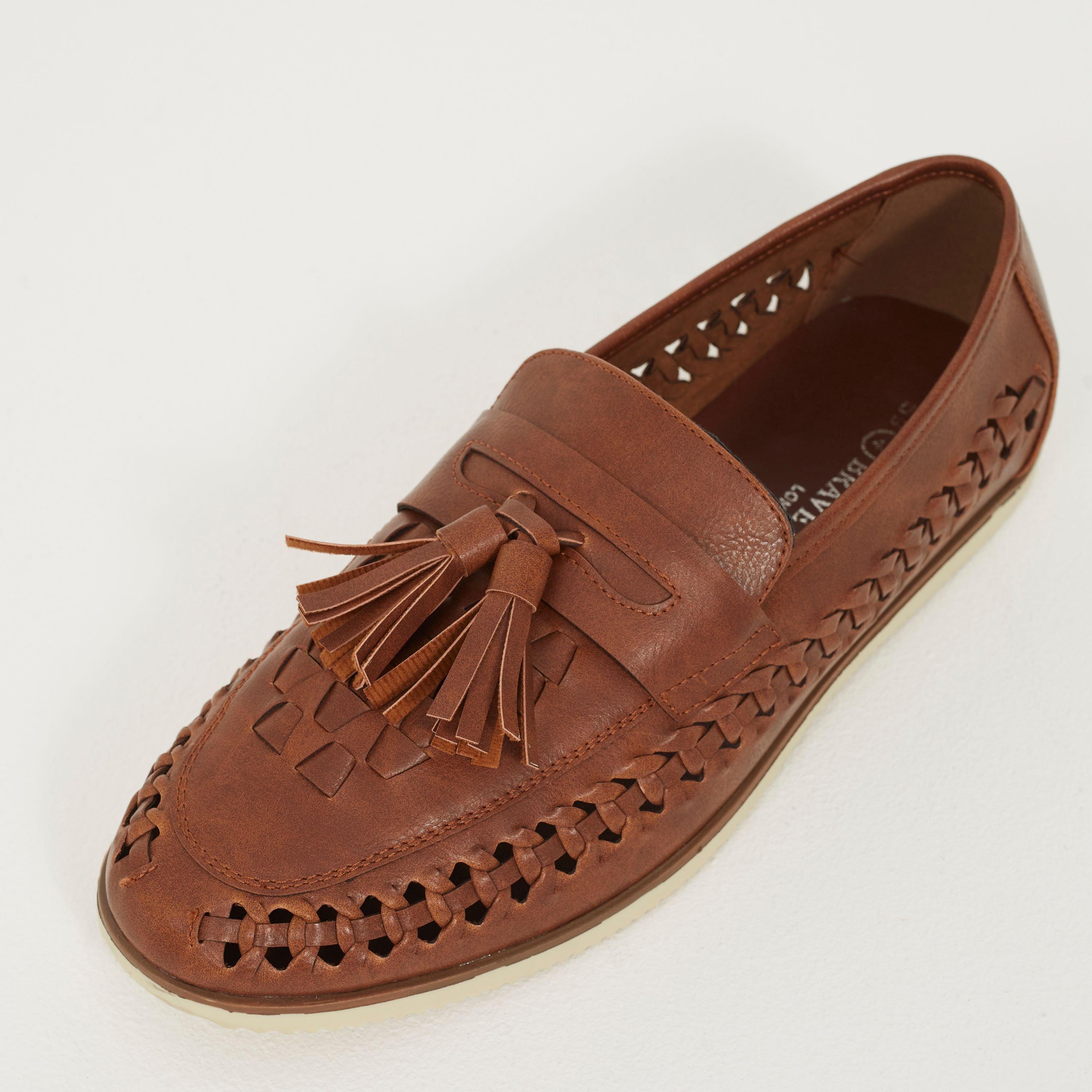 Tan - Brave Soul - Mens Faux Leather Woven Loafer - 4