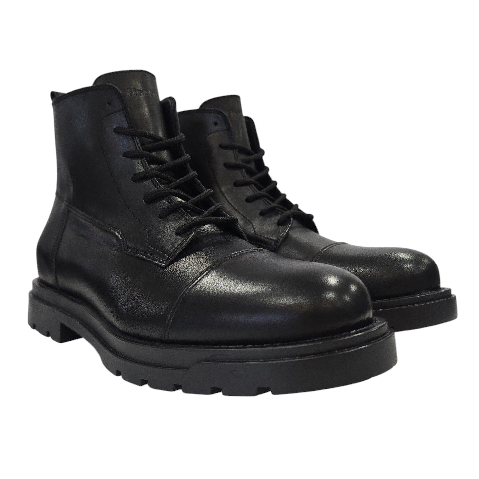 Black - Firetrap - Men's Albon Leather Ankle Lace Up Hiker Rugged Boots - 3