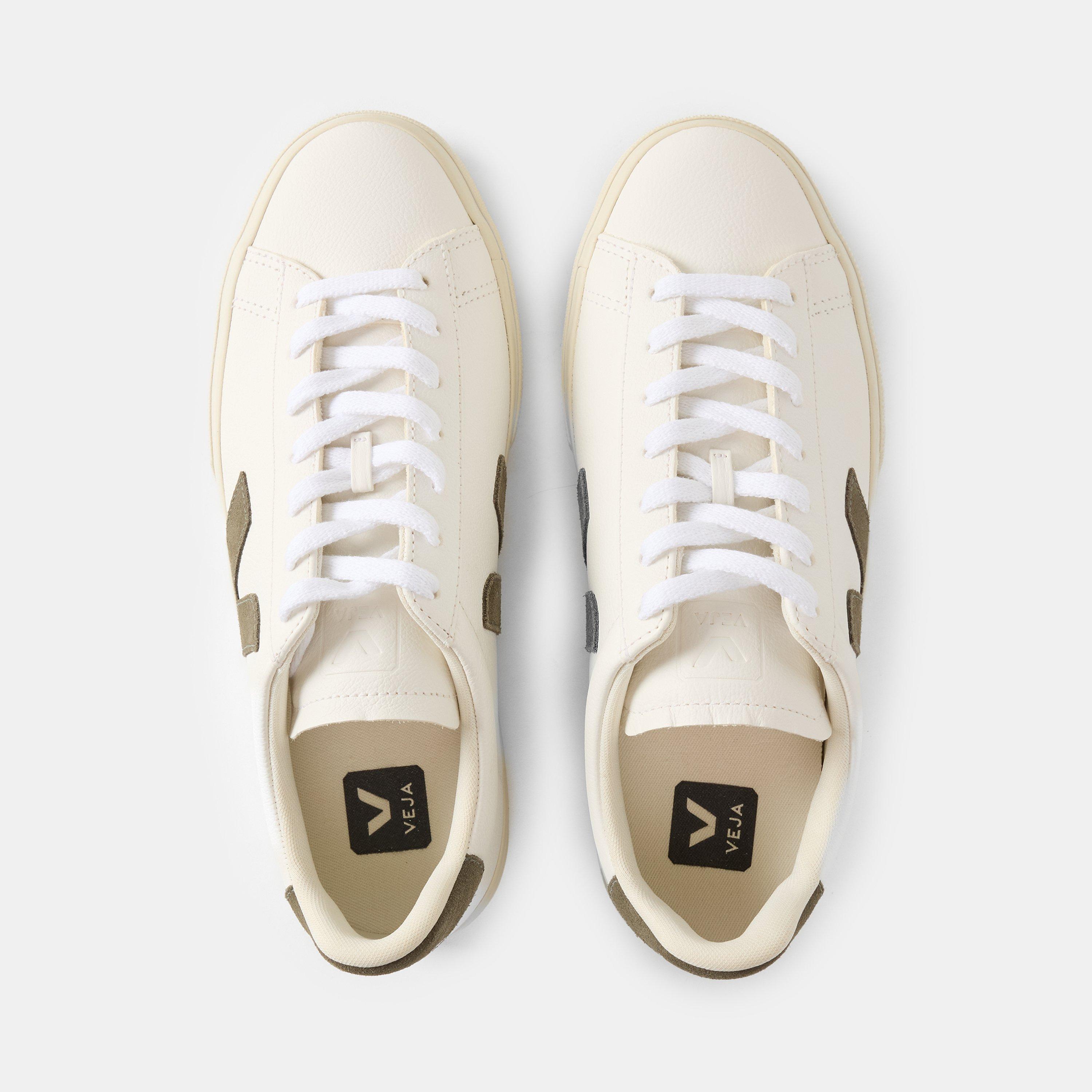 White/Khaki - Veja - Men's Campo Leather Court Trainers - 4