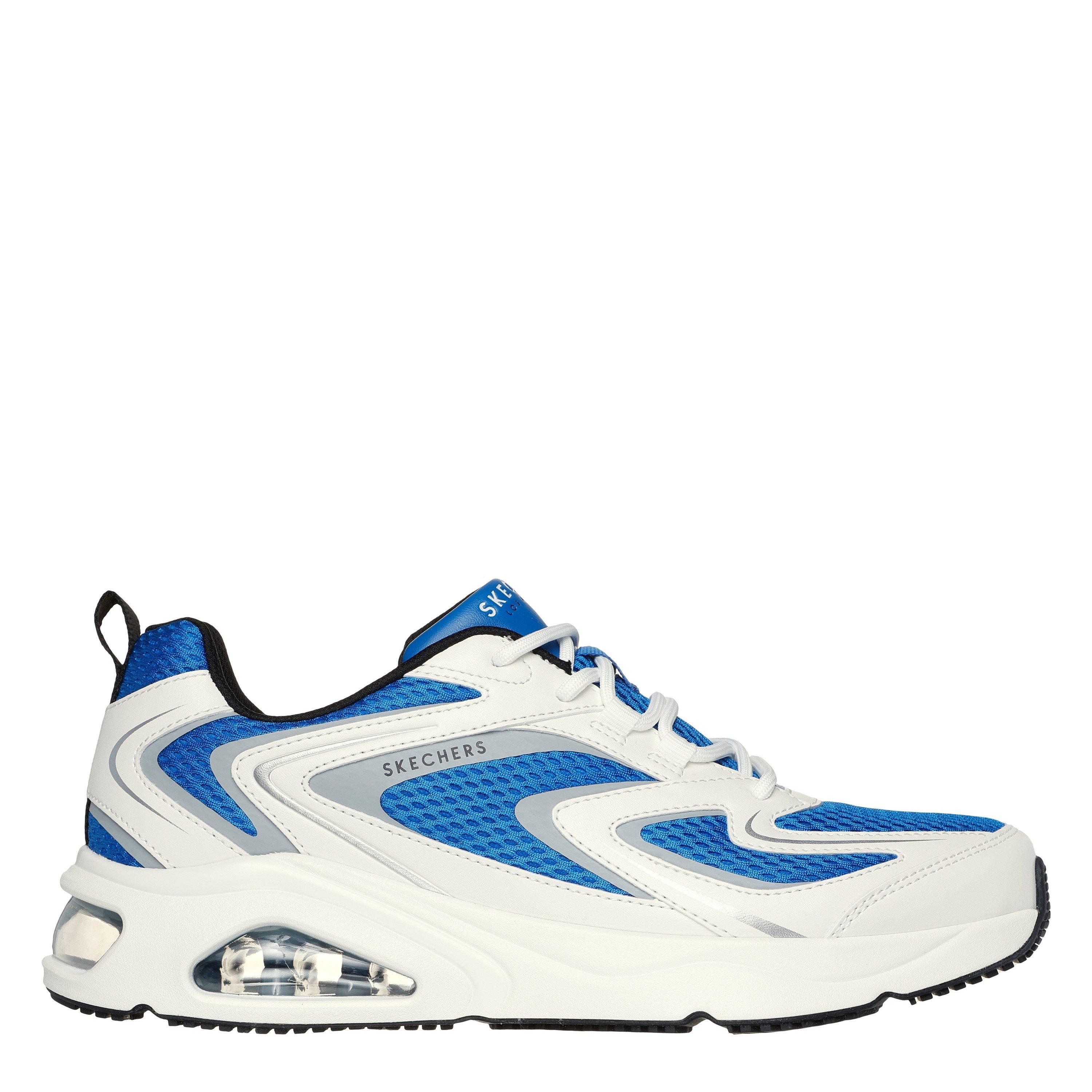 Skechers Men's Mesh Print Overlay Low-Top Trainers - White/Blue - 7 (41)