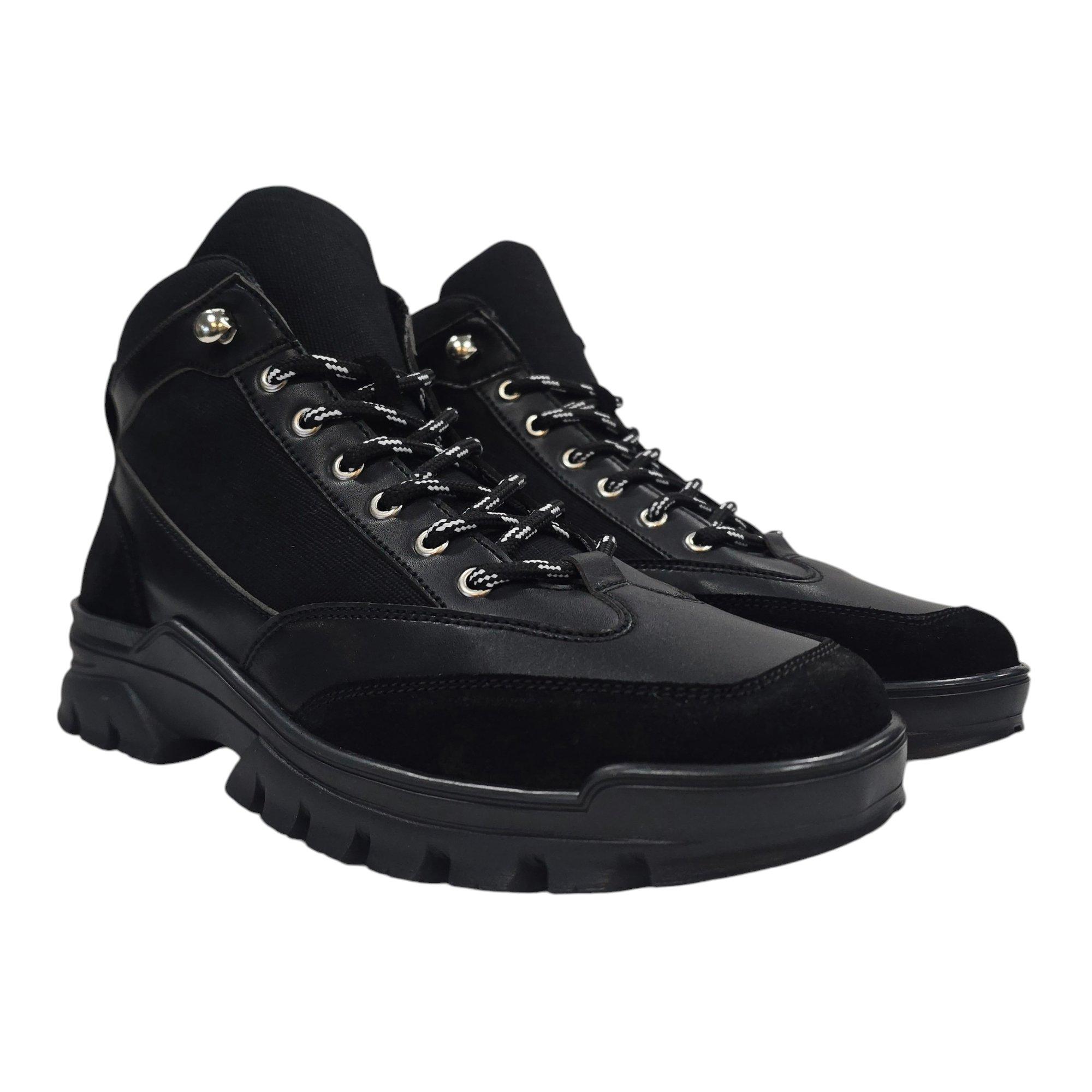 Black - Firetrap - Men's Jason Leather Lace Up Hiker Rugged Boots - 3