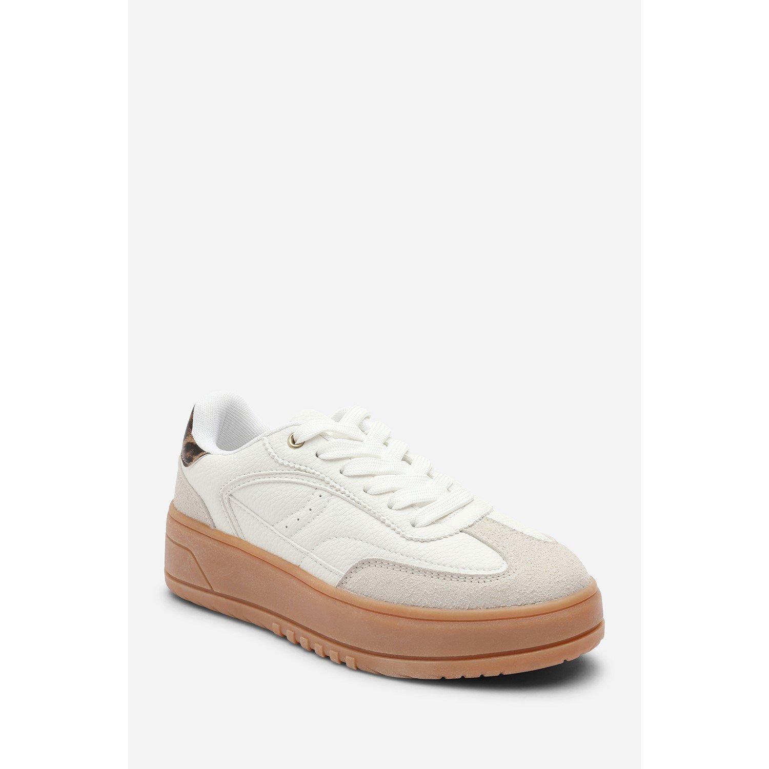White/Leopard - Wheres That From - Low Wedge Lace up trainer with leopard print heel detail - 3
