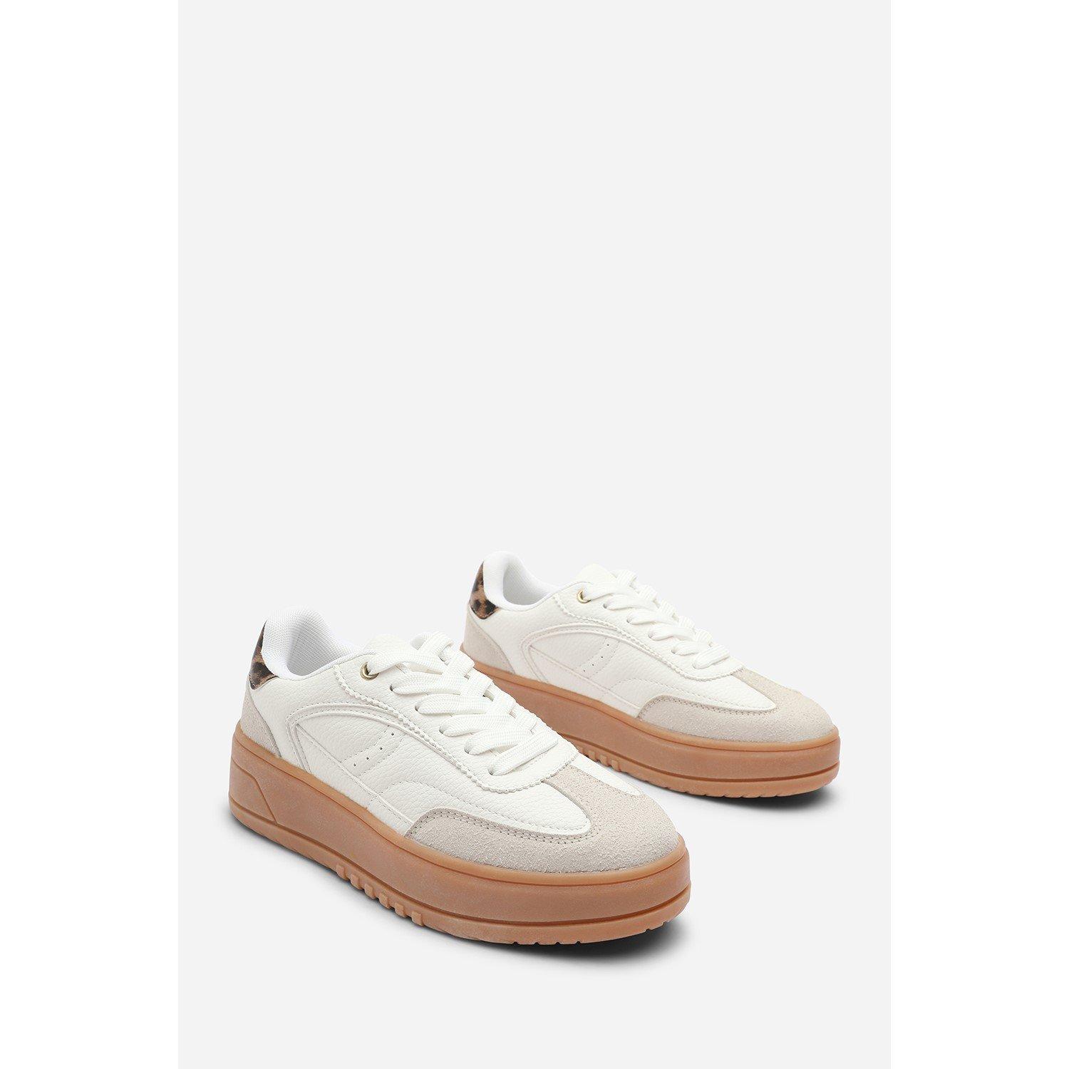 White/Leopard - Wheres That From - Low Wedge Lace up trainer with leopard print heel detail - 4