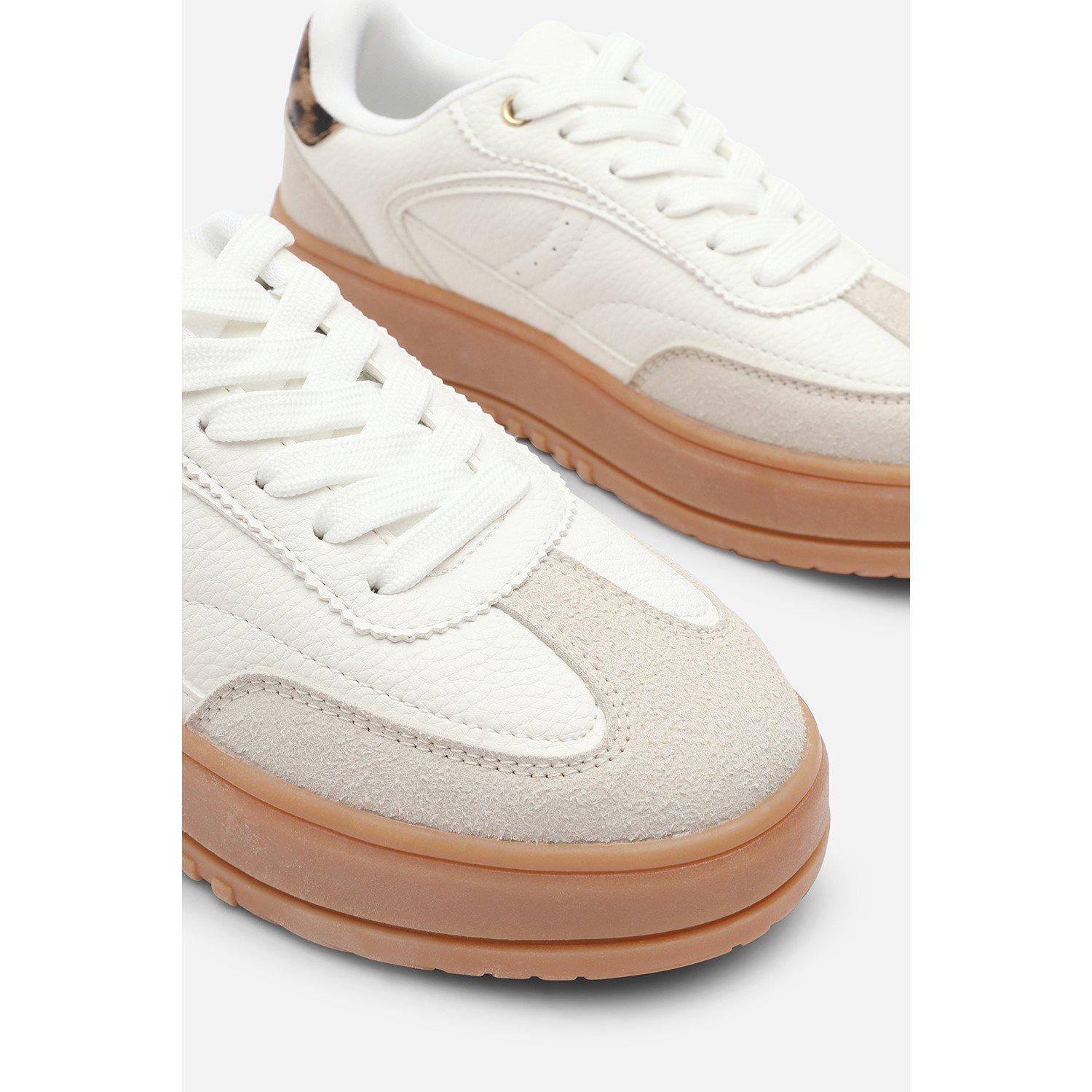 White/Leopard - Wheres That From - Low Wedge Lace up trainer with leopard print heel detail - 5